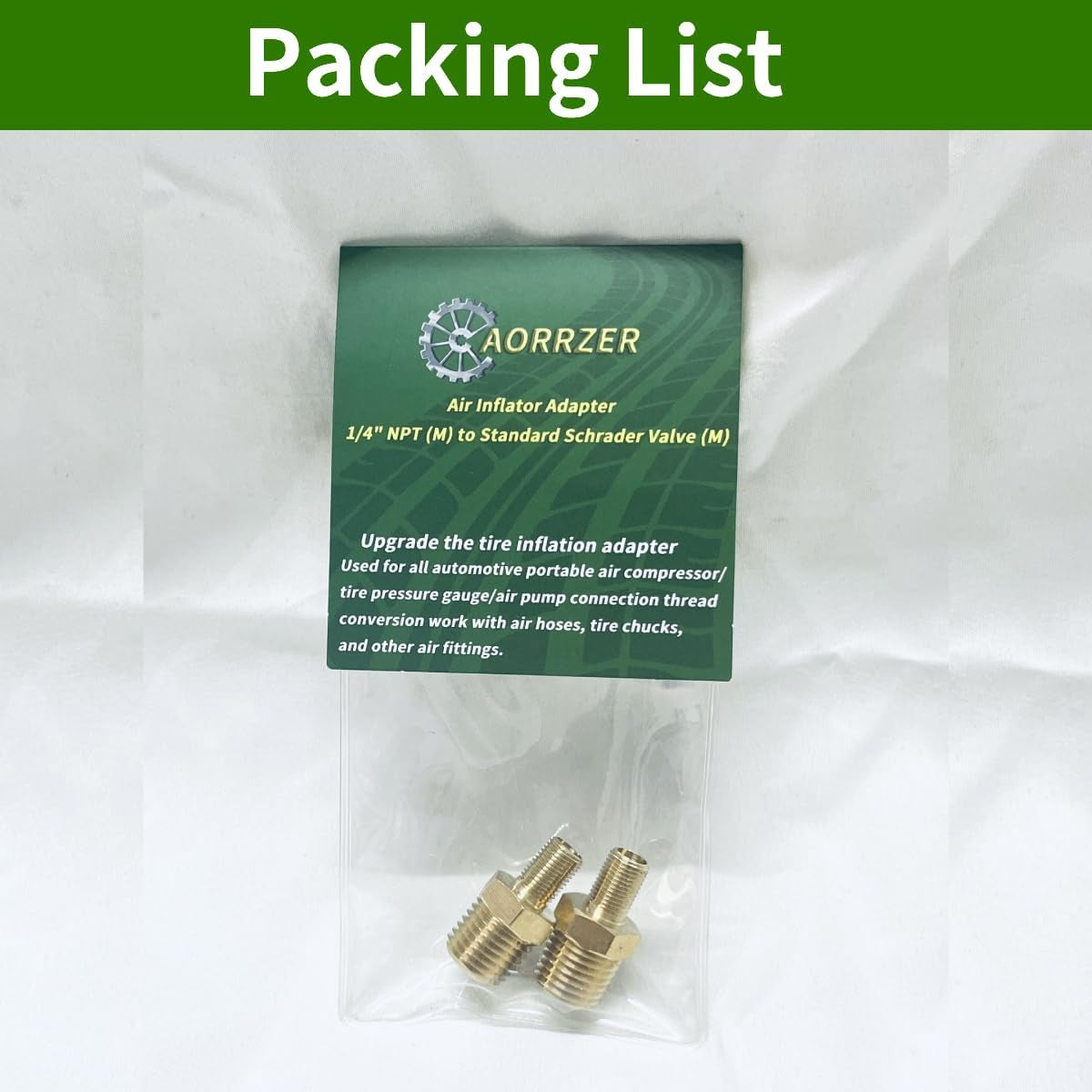 Air Inflator Adapter 1/4 NPT (M) to Standard Schrader Valve (M),Locking Air Chuck for Use on Tire Inflators, Air Compressors or Air Hoses.Rust-Resistant Brass Air Inflator Adapter(2 Packs)