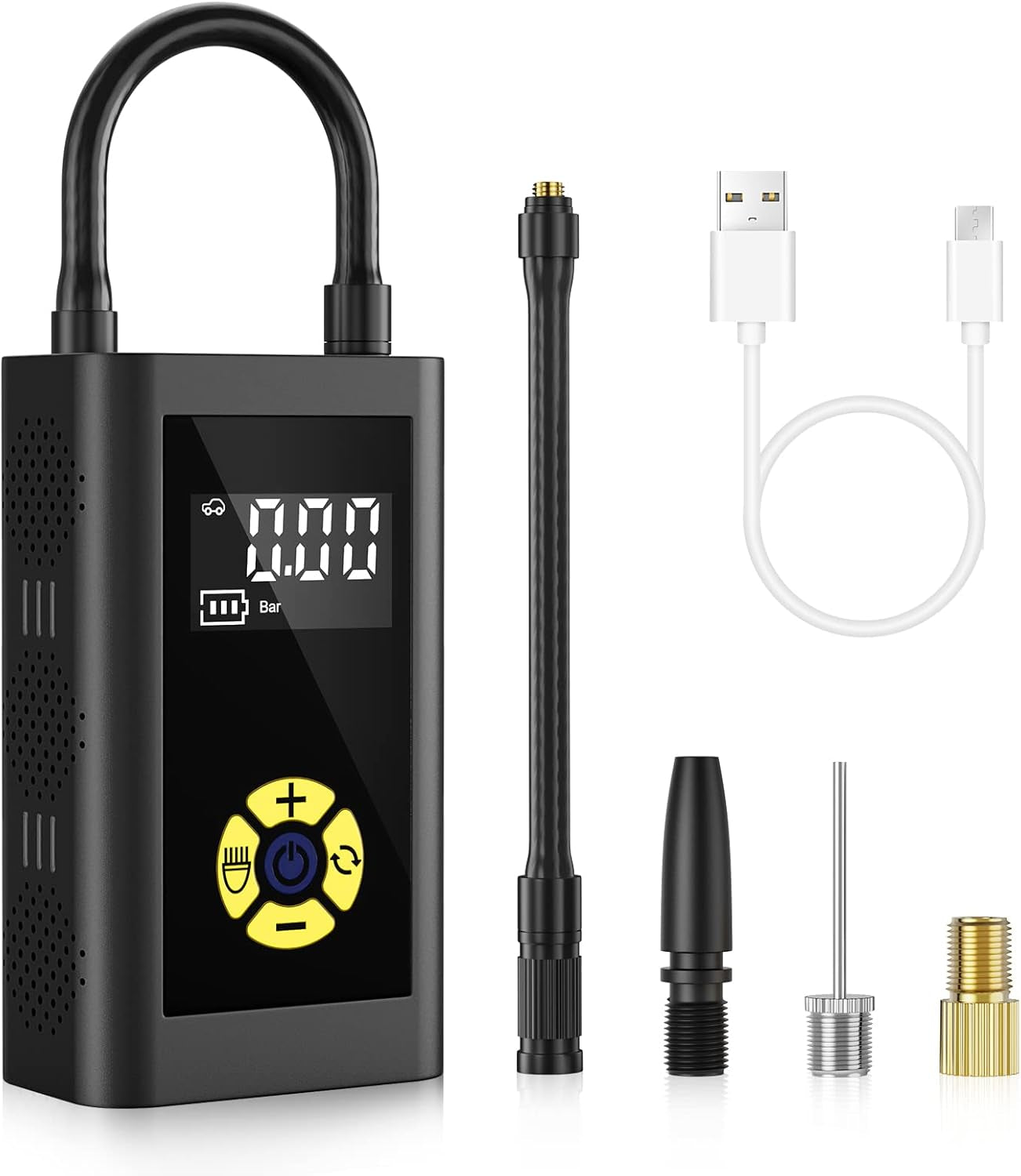 Tire Inflator Portable Air Compressor, Rechargeable Tire Inflator with LED Light, 150 PSI Bike Pump for Cars, Mini Air Pump for Bikes, Motorcycles, Balls and Emergency Flashlights