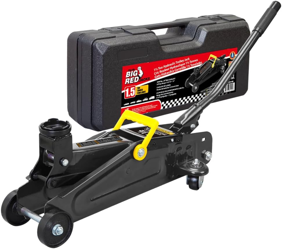 Hydraulic Trolly Service/Floor Jack with Blow Mold Carrying Storage Case, 1.5 Ton (3,000 Lb) Capacity, Black,At820014Sb-1