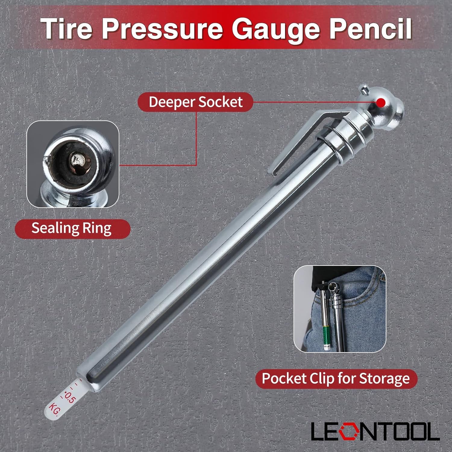 Color Coded Tire Tread Depth Gauge 32Nds with Pencil Tire Pressure Gauge 5-50 PSI, Air Pressure Gauge for Tires, Professional Tire Thread Meter Tool for Motorcycle,School Bus,Suv