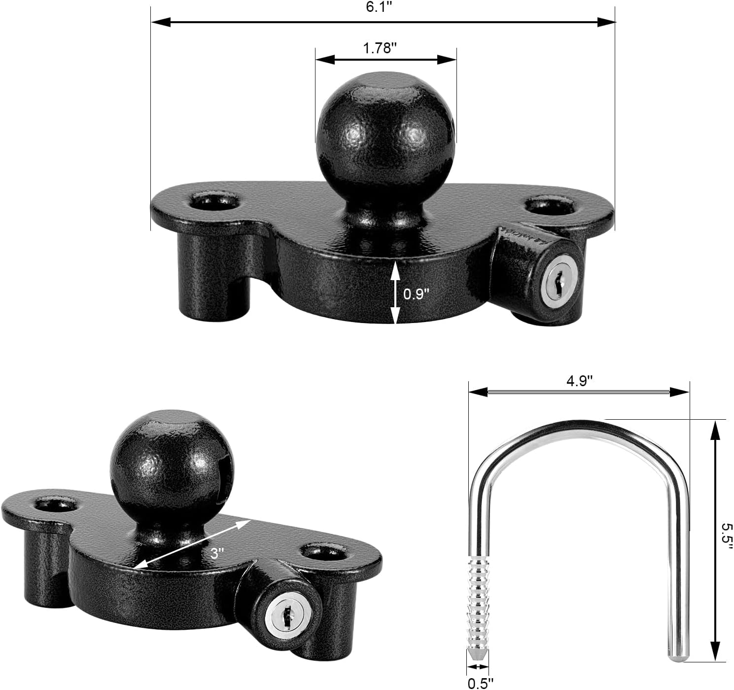 Trailer Hitch Lock Universal Tow Ball Coupler Security Kit Heavy Duty Anti-Theft Protection for Trailer Caravan Horsebox, 2 Keys, Black