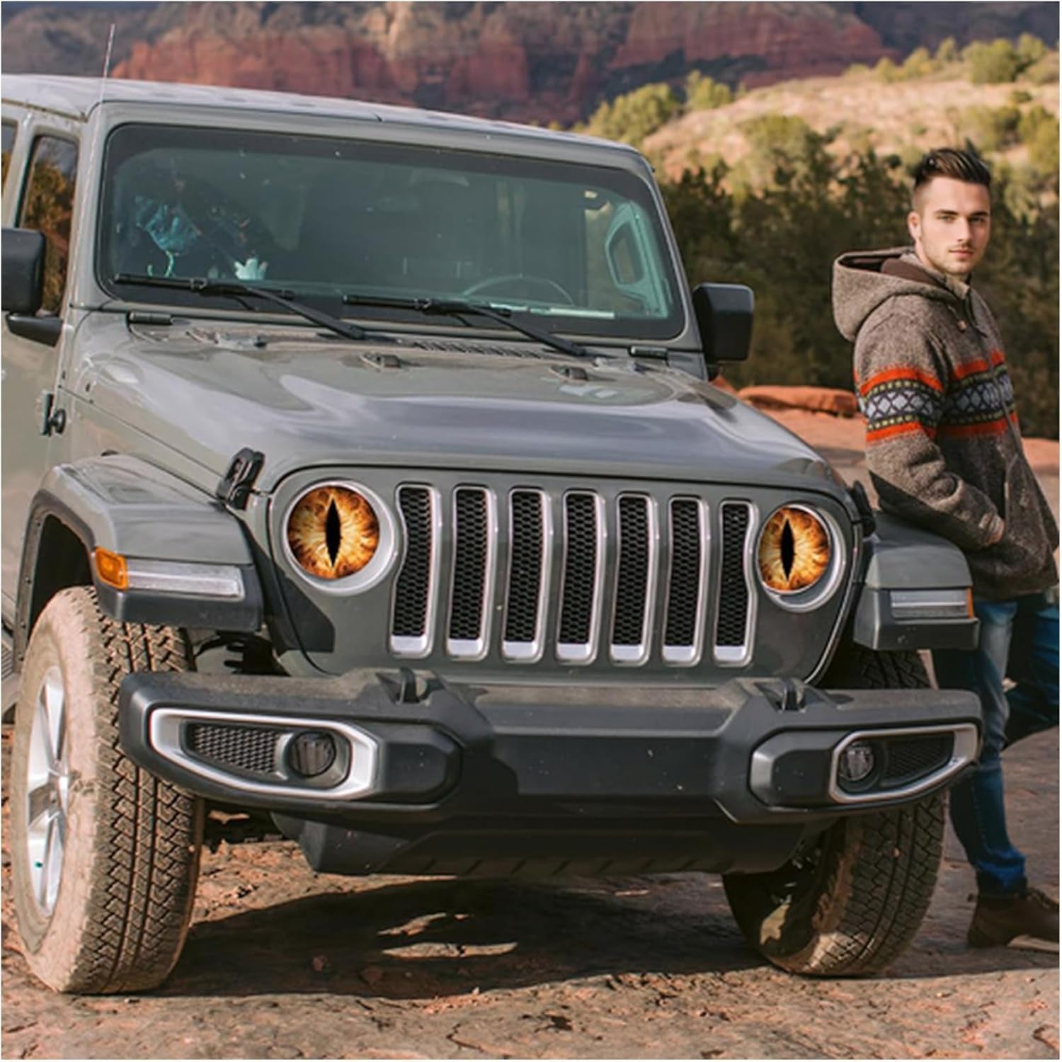 Beast Eyes Headlight Decals Pair, Eyes Decal for Jeep Headlights, round Headlight Decal,3D Stereo Eyes Headlight Decal Stickers, Funny Decals for Truck Car Body Window Bumper Decoration (#04)