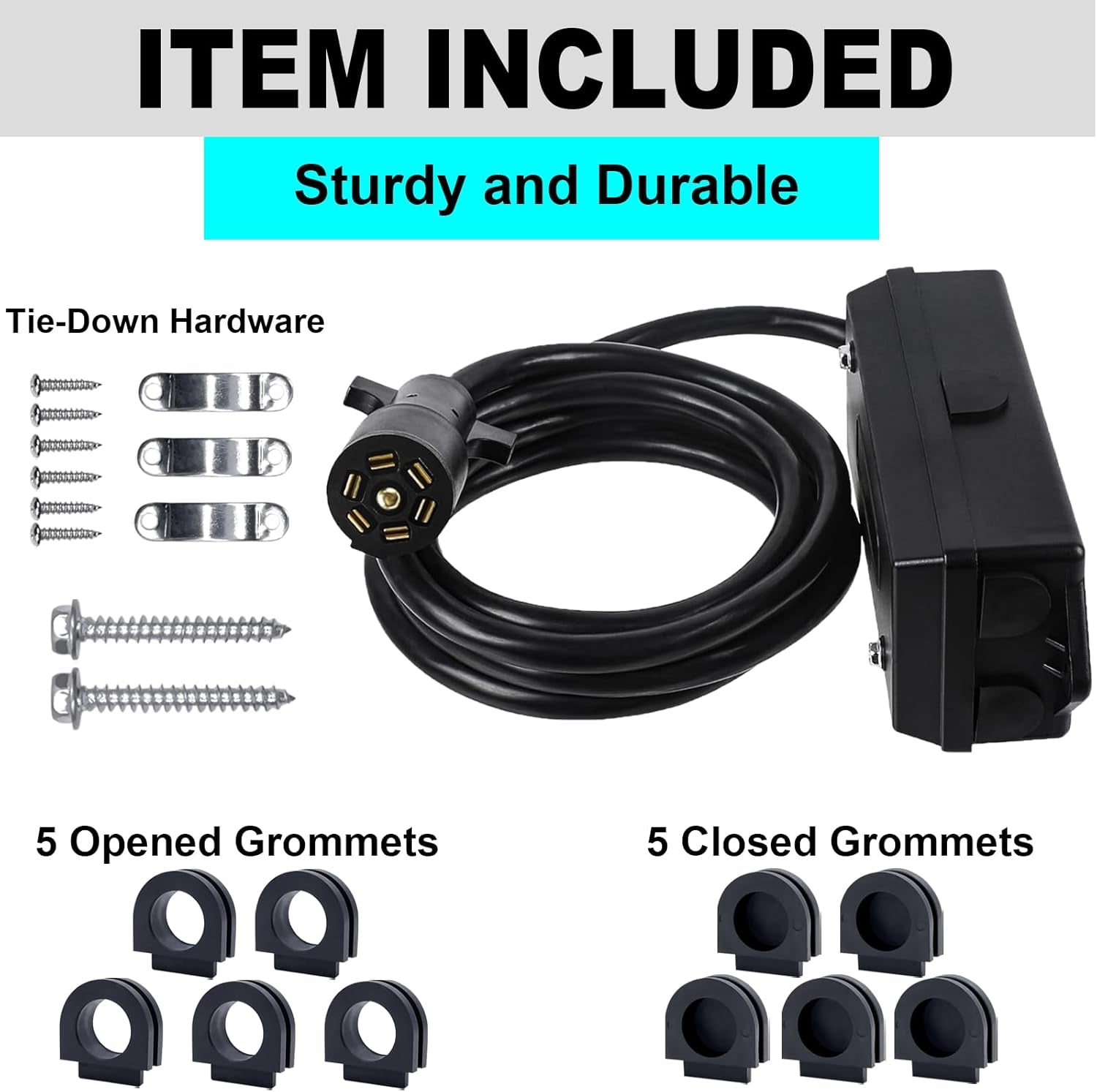 7 Pin Trailer Wiring Harness Kit with 7 Gang Junction Box - 8 Feet, Heavy Duty 7 Wire Trailer Cable 7 Way Trailer Plug Cord, Trailer Junction Box 7 Pole Waterproof (8Ft)