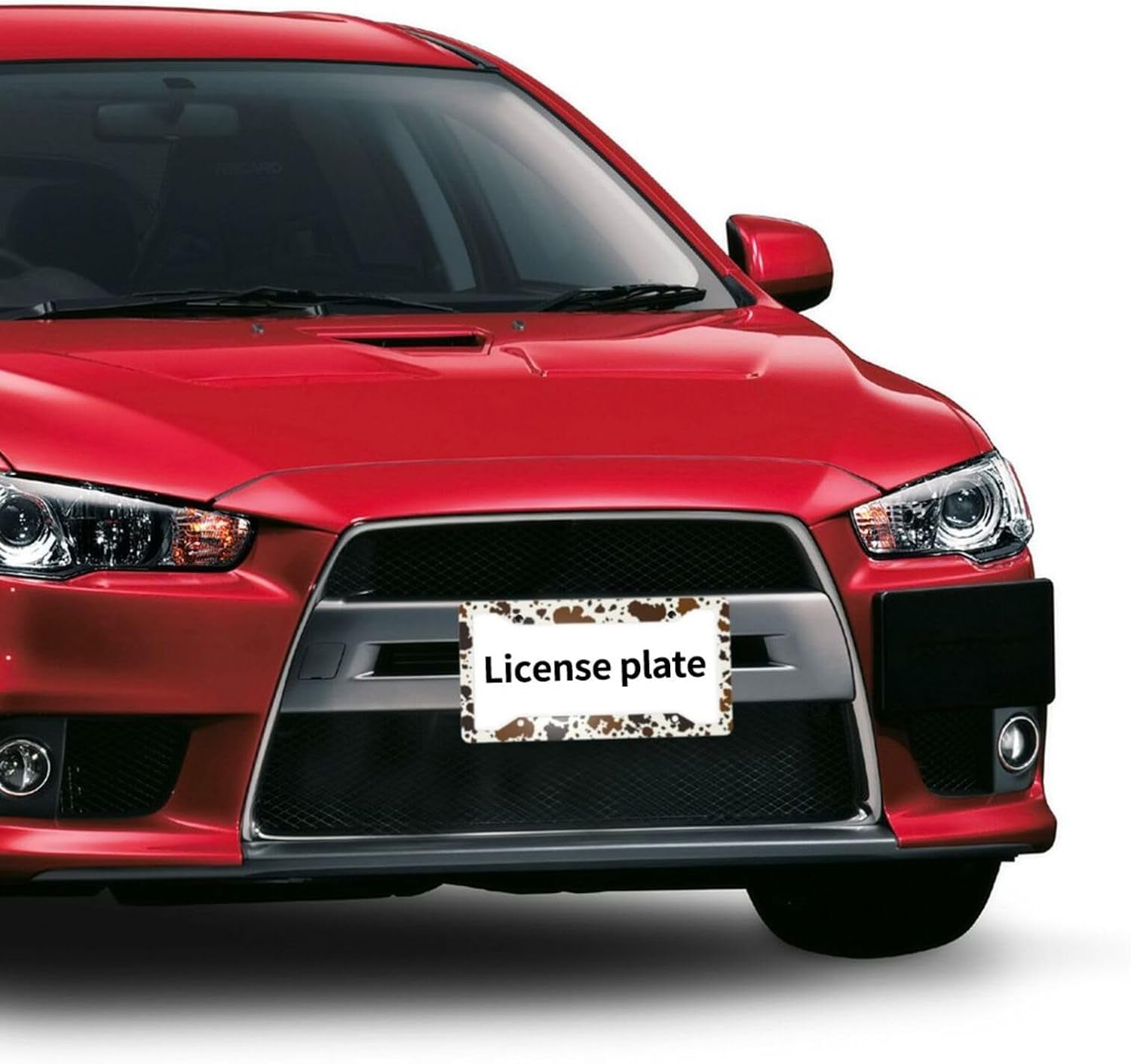 Brown Cow Print License Plate Frame Western Cow Car Accessories Aluminum Metal License Plate Holder, Weather Proof, Rust-Proof Universal Size