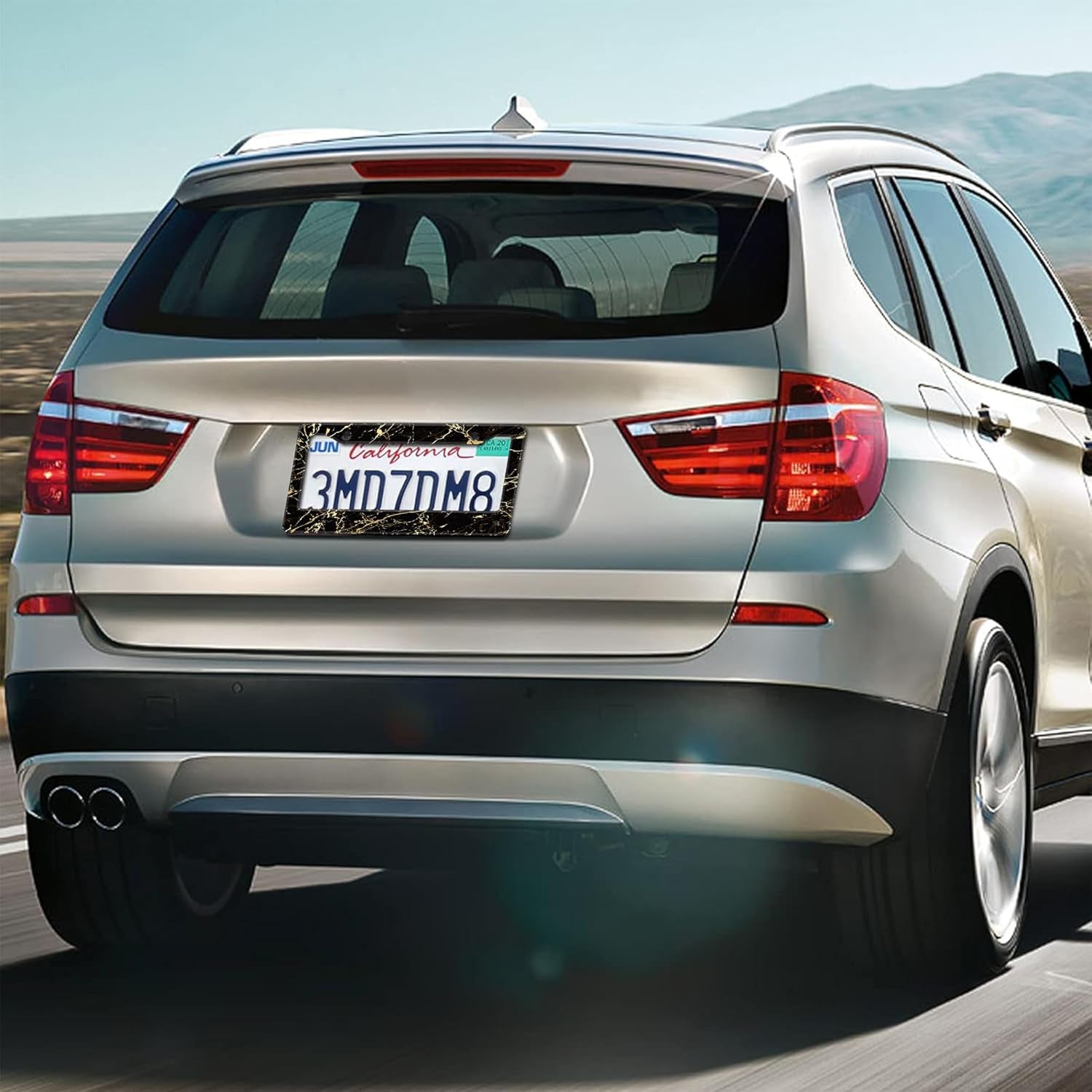 Marble License Plate Frames,Abstract Black and Golden Marble Aluminum Car License Plate Cover Car Tag Frame 2 Holes with Screws for Men and Women,12.3"X 6.3"