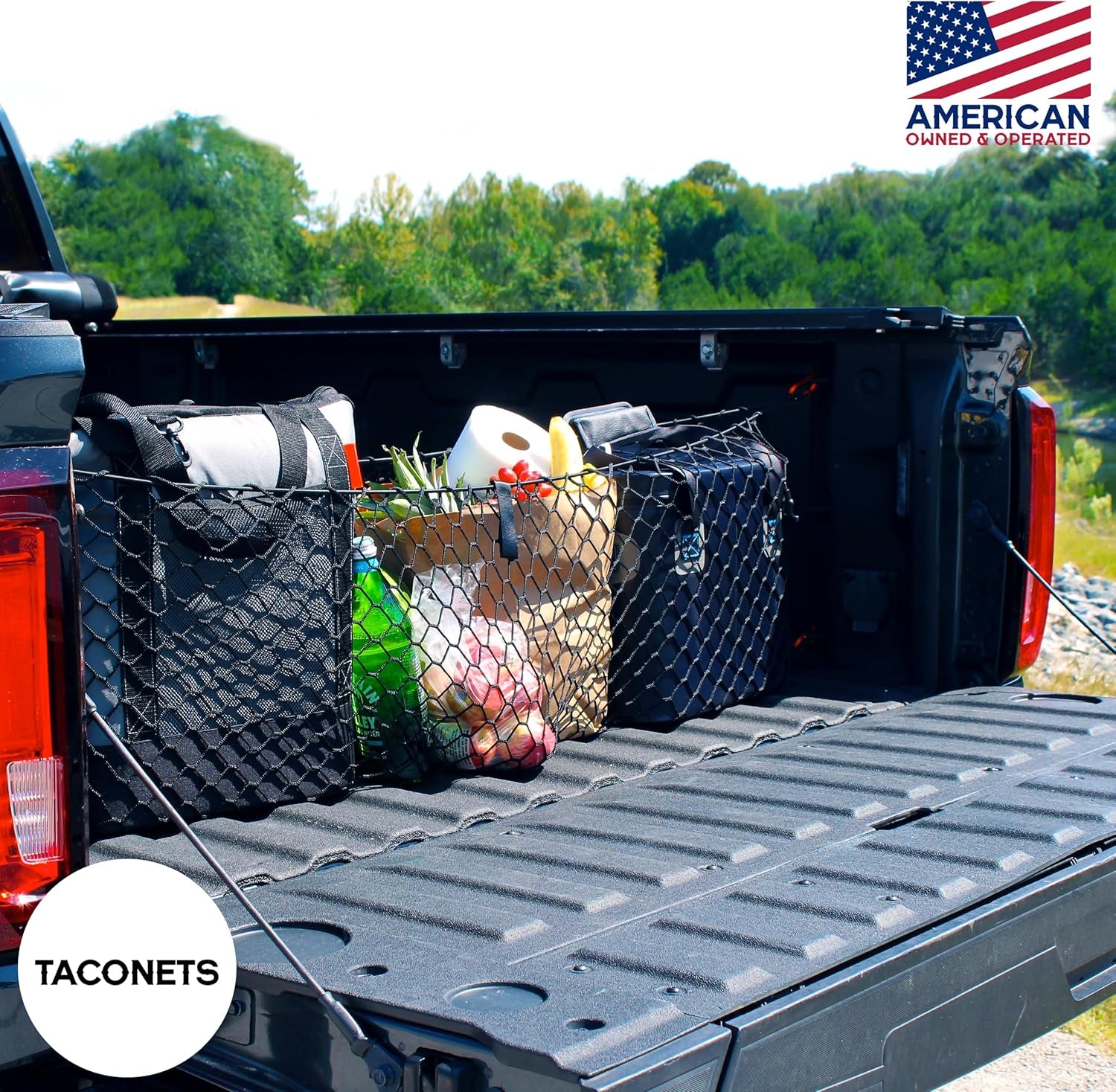 Envelope Cargo Net for GMC Sierra & Chevy Silverado - Fits 2013-2025 - Upgraded 5Mm Bungee - Integrated Storage Bag - Heavy Duty Carabiners - Designed in USA - 18" X 50"