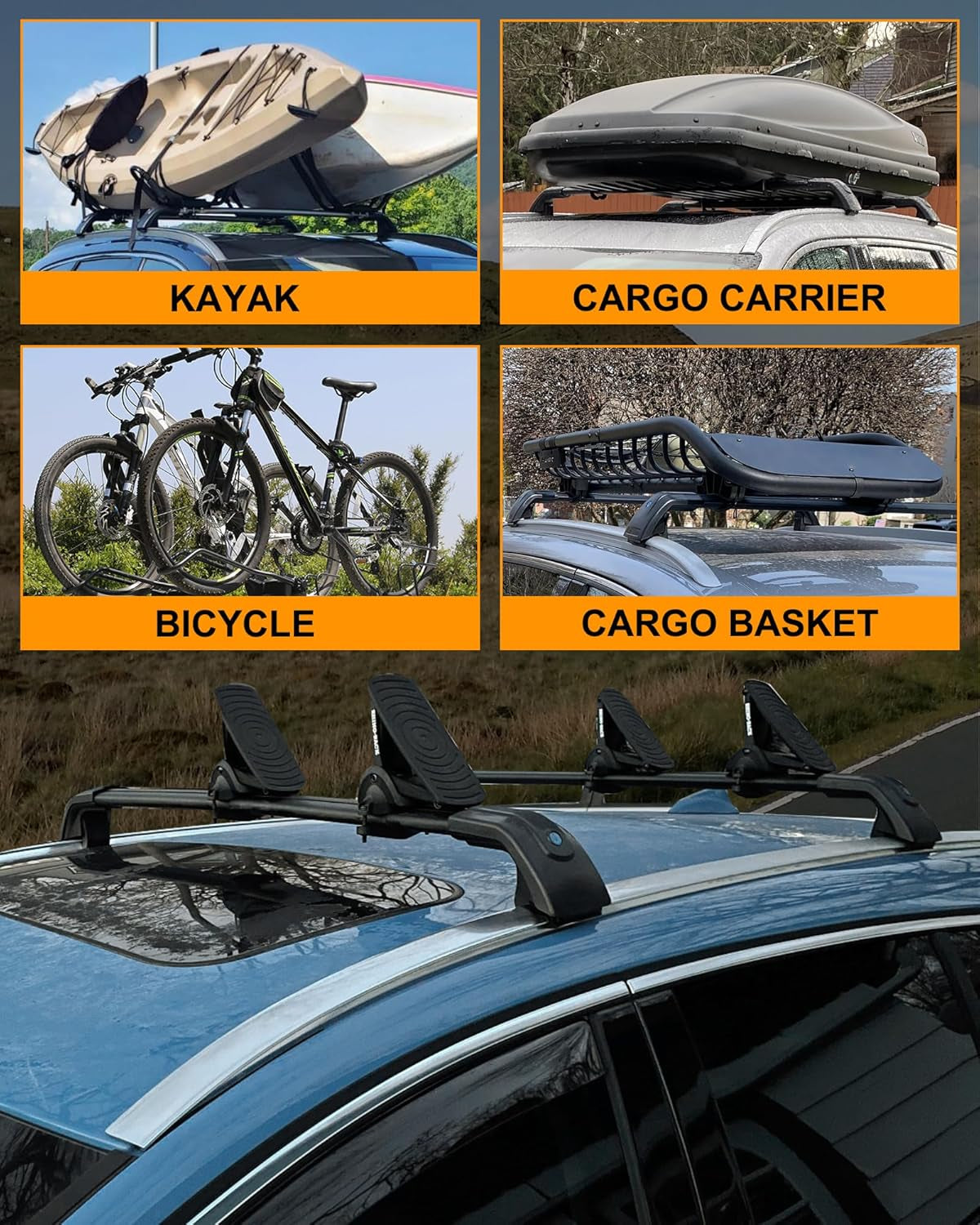 Black Crossbars Fit for 2013-2018 Hyundai Santa Fe Sport Cross Bars Roof Luggagr Rack (ONLY for Model with Side Rails)