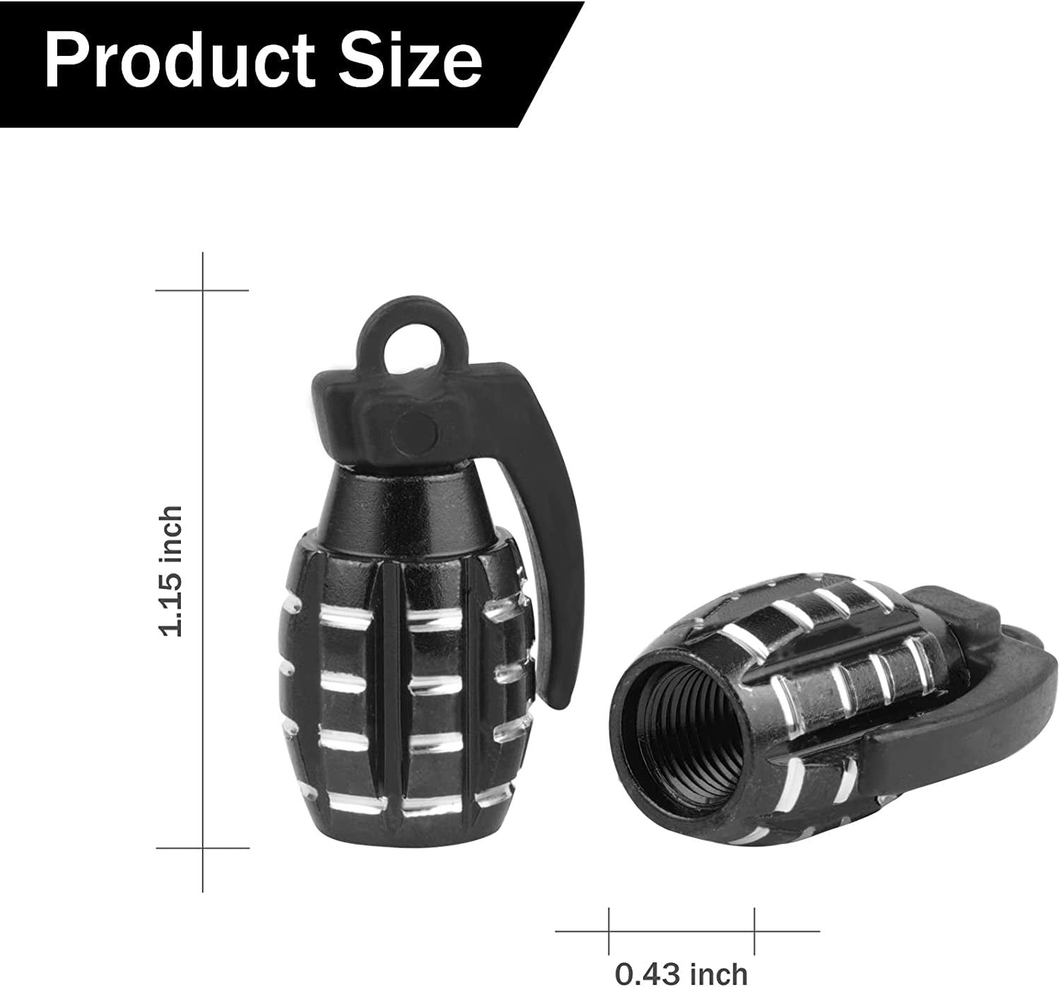 Car Tire Valve Stem Cap, Personalized Tire Valve Stem Cap Exterior Accessories, Universal for Car, Truck, SUV, Motorcycle and Bicycle (4PCS Black)