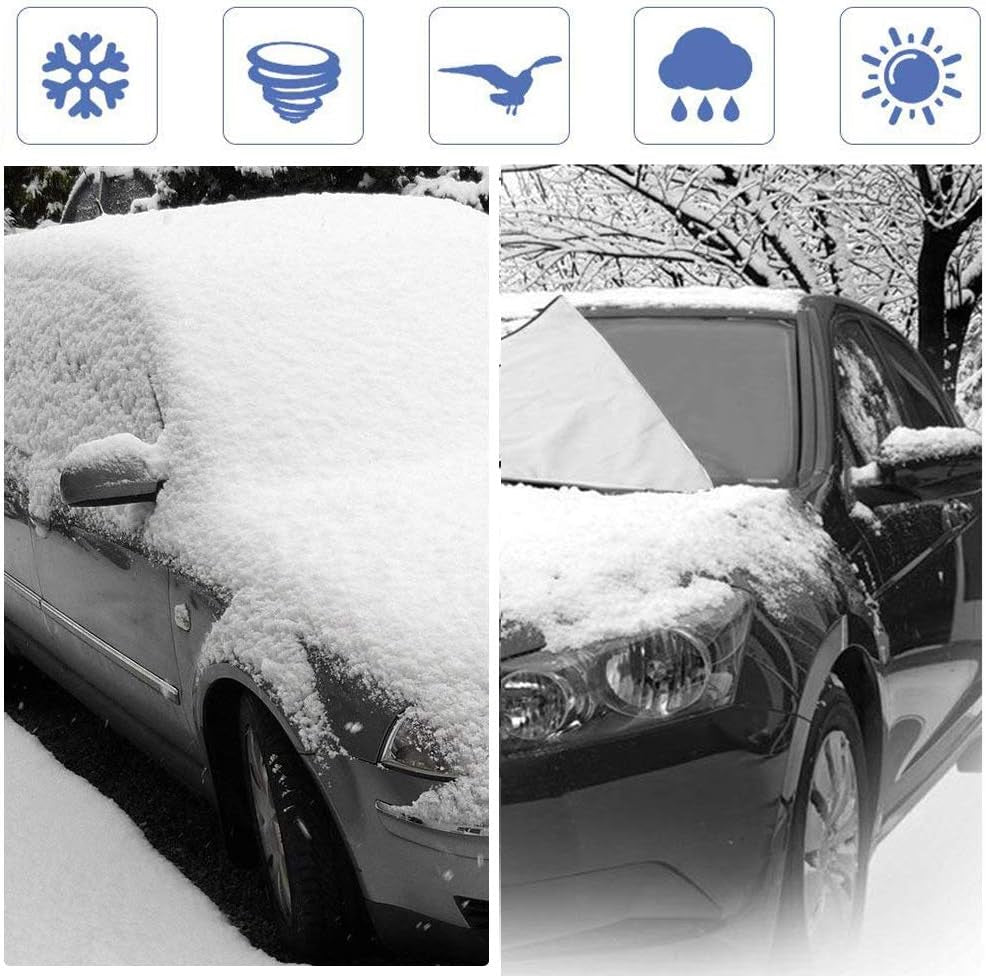 Car Windshield Snow Cover,  Magnetic Thickened Frost Guard Windshield Ice Cover, Fireproof, Waterproof Flame Retardant Fabric Suitable for Winter and Summer - 61.8''X 49.6'' Fits Most Cars