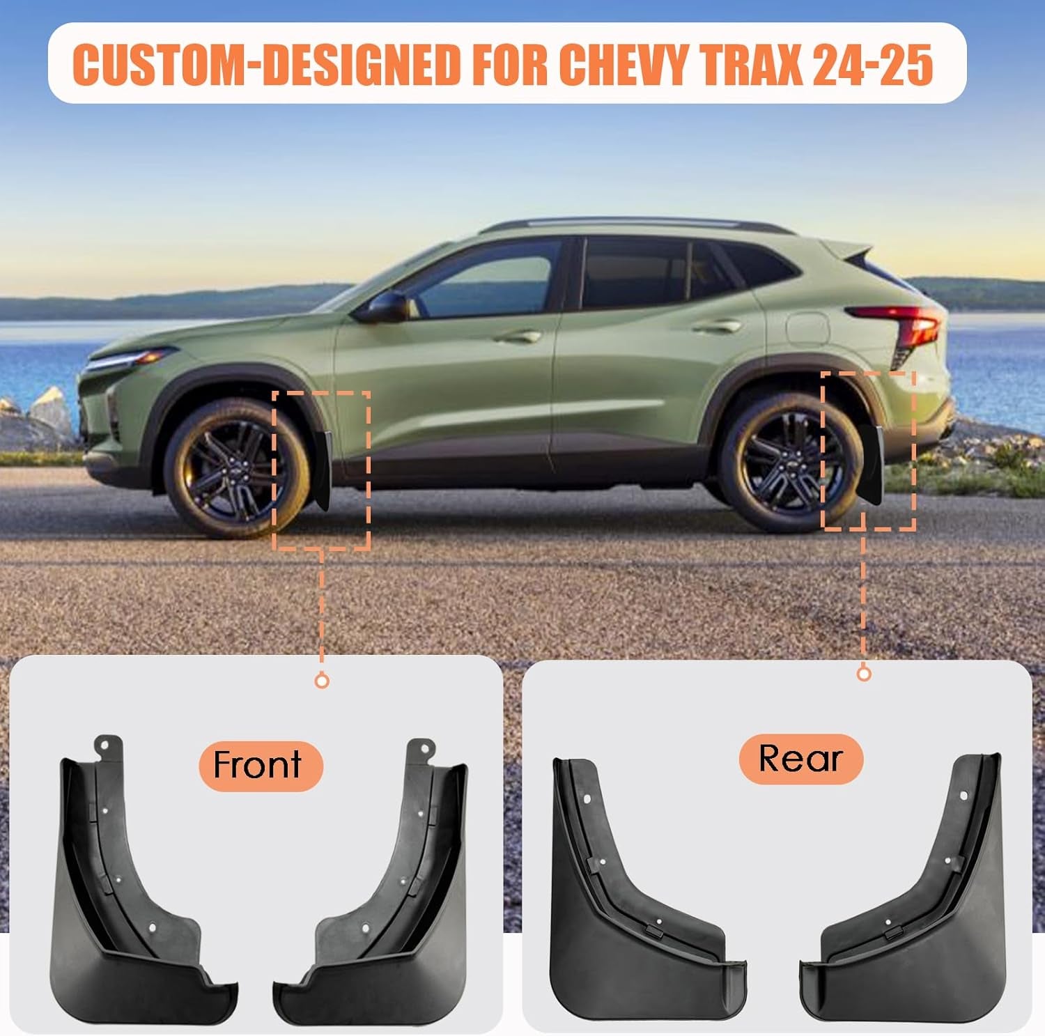 Mud Flaps Compatible with Chevrolet Trax 2024 2025 - Splash Guards Fender Guards for Chevy Trax Exterior Accessories 2024 2025 No Drill Splash Guards (4PCS)