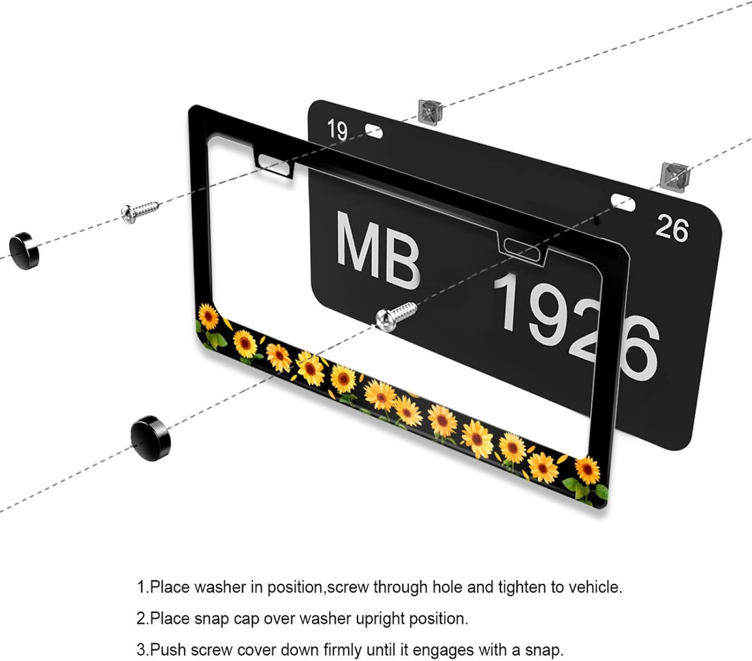 Sunflower License Plate Frame Beautiful Flowers License Plate Frame Floral Stainless Steel for Car Decorative Parts License Plate for Standard Us Canada Holder Unisex 12X6 Inch