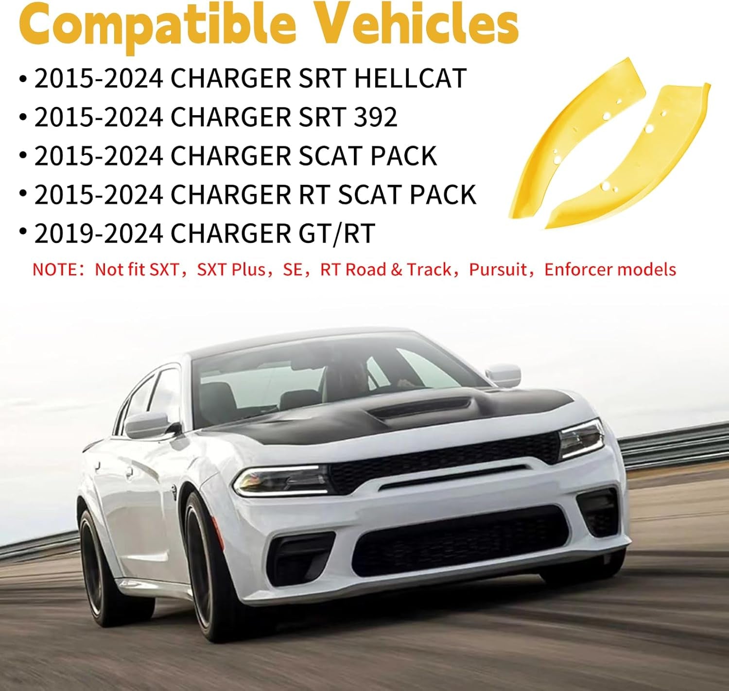 Dodge Charger Front Splitter Protector, Front Bumper Lip Split Protector Dedicated to the 2015-2023 Dodge Charger SRT 392/Scat Pack/Rt Scat Pack 2019-2023 GT/RT (Yellow)