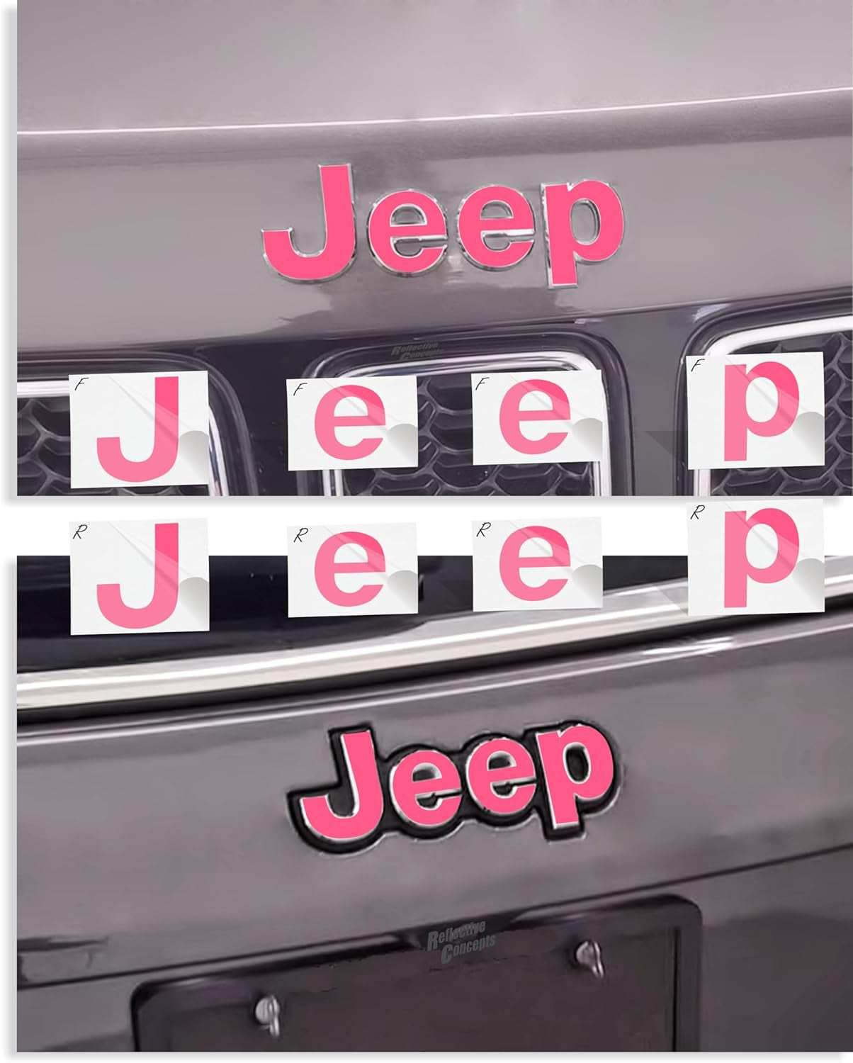 - 2018-2025 Jeep Compass MP - Jeep Front and Rear Emblem Overlay Decal Stickers - (Color: Hot Pink)