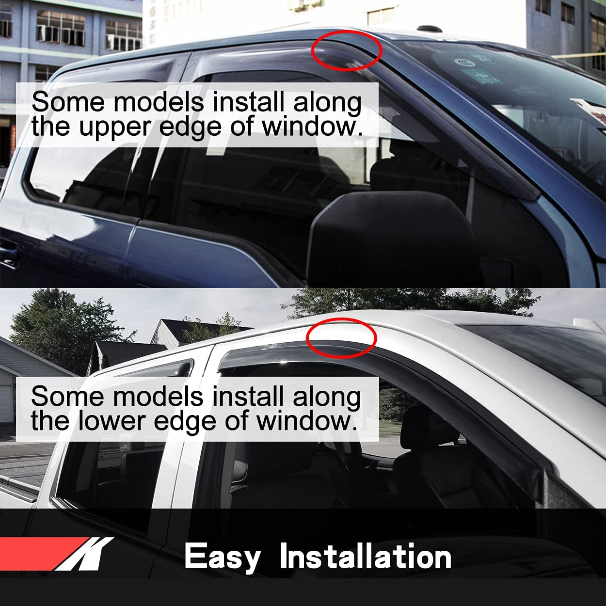 92455 Side Window Wind Vent Deflector, 2Pc Out-Channel Nice Rain Guards Set, Window Visor Fit for 96-20 Chevrolet Express/Gmc Savana 1500/2500/3500 Van,03-09 Kodiak/Topkick C4500/C5500