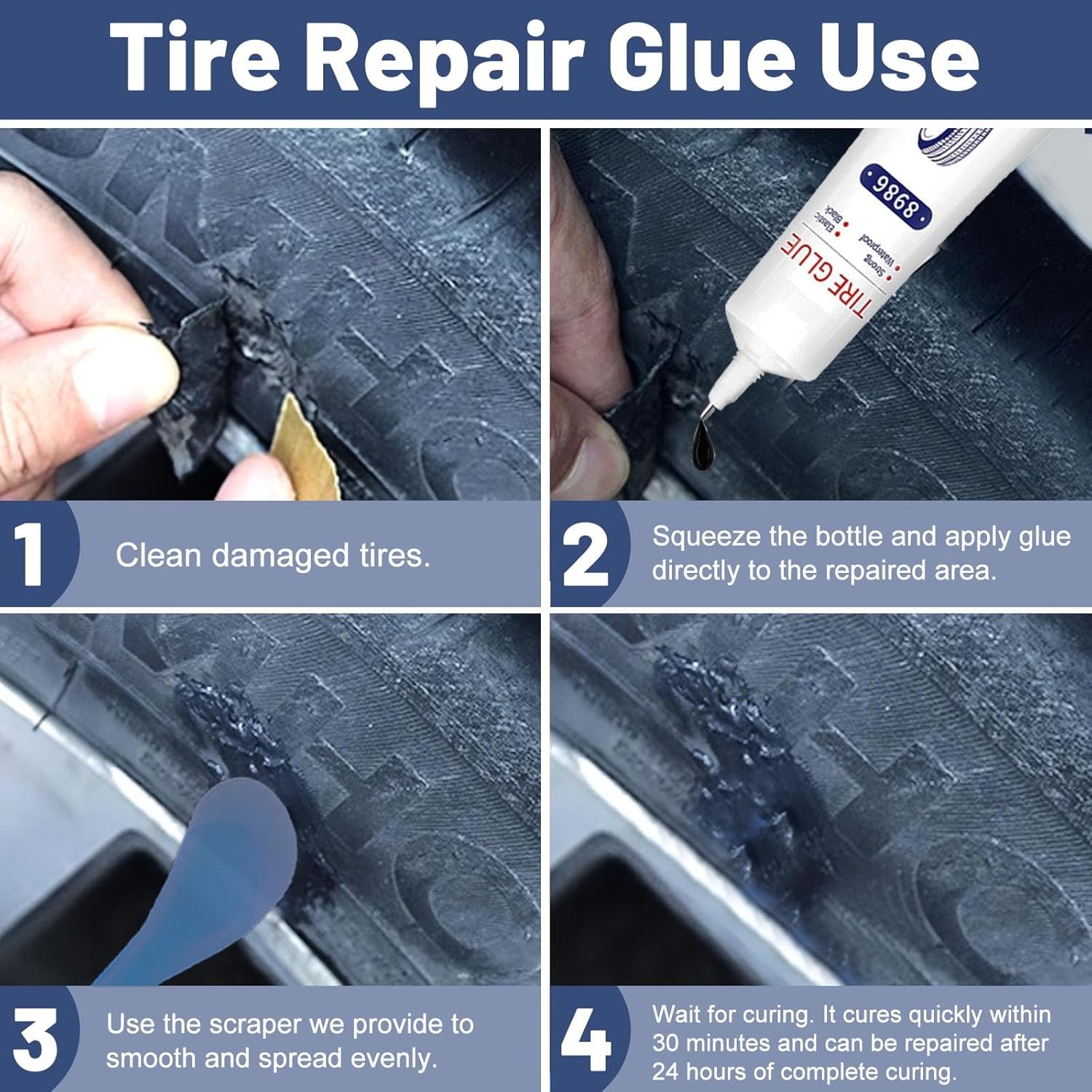 24Pcs Tire Repair Glue Kit, 120Ml Tire Patch Glue with Rubber Nail, for Vacuum Tires Puncture Repair on Cars, Motorcycles, Trucks, and Tractors, Super Sticky