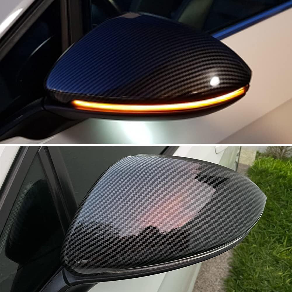 1 Pair Black Rearview Mirror Cover Left Right Side Mirror Covers Caps for VW Golf MK7 7.5 GTI 7 Golf 7 R (Carbon Fiber)