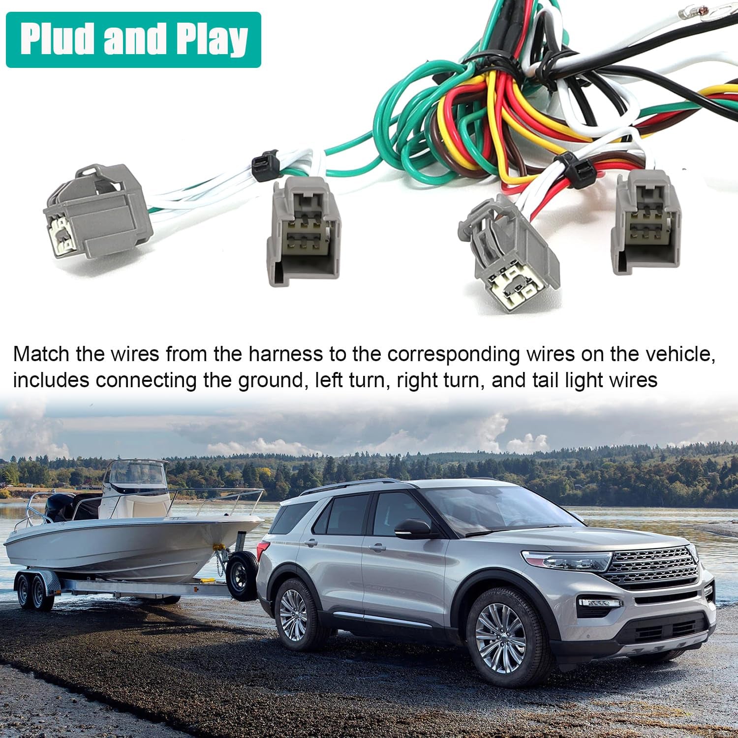 Trailer Wiring Harness Compatible with Ford Explorer(2020-2025), Ford Taurus(2010-2019) and Lincoln MKS(2013-2016), 56093 Custom 4 Pin Trailer Hitch Wiring Towing Harness Kit