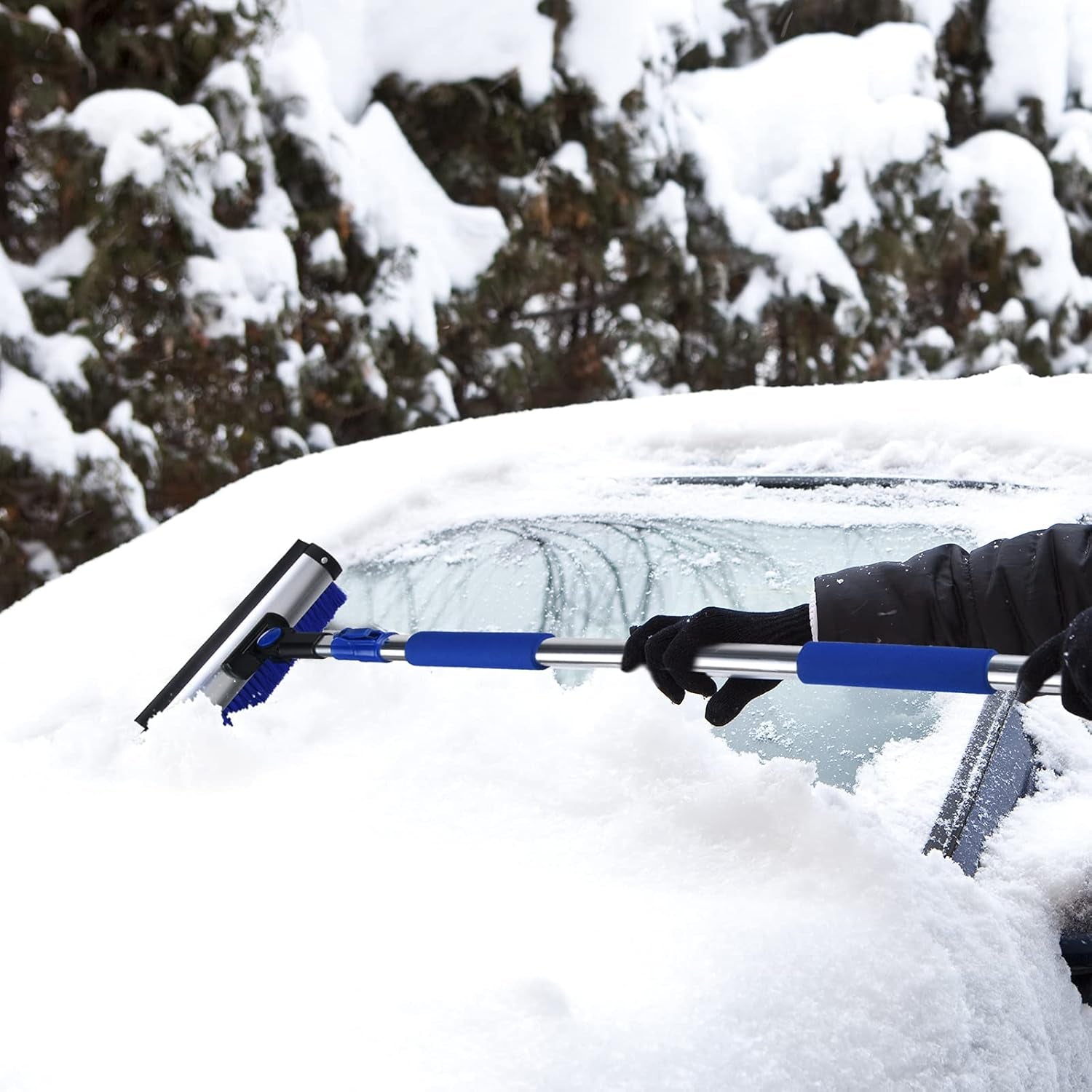55" Scratch-Free Snow Brush & Shovel, 6-In-1 Truck Snow Tool with Squeegee, Ice Scraper for SUV, Truck, Car Windshield