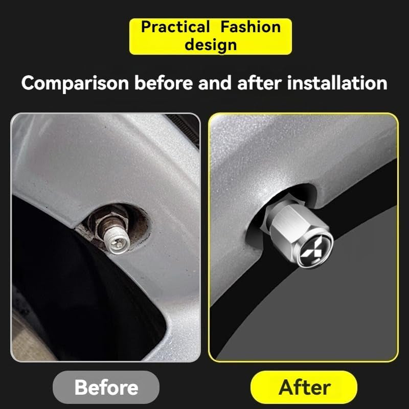 Car Wheel Tire Valve Stem Caps for Mitsubishi Triton 2015-2018, Tire Valve Caps Stem Covers Dust Caps for Car Tyres Car Wheel Air Cover Tire Air Cap Car Accessories,Silver-A
