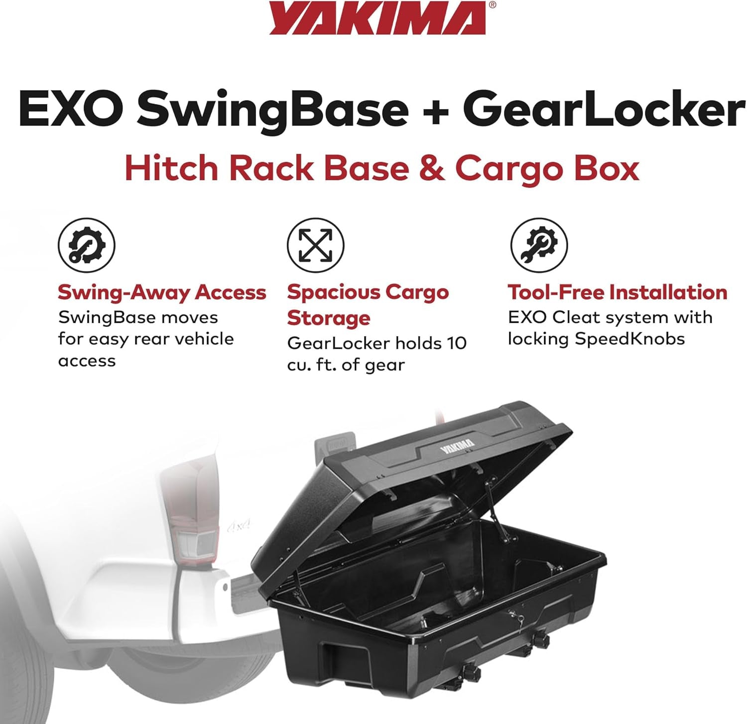 Swing Rack 2 Inch Hitch Cargo System, EXO Swingbase, Bundled with EXO Gearlocker Storage Box - Car Vehicle Accessories for Travel and Camping