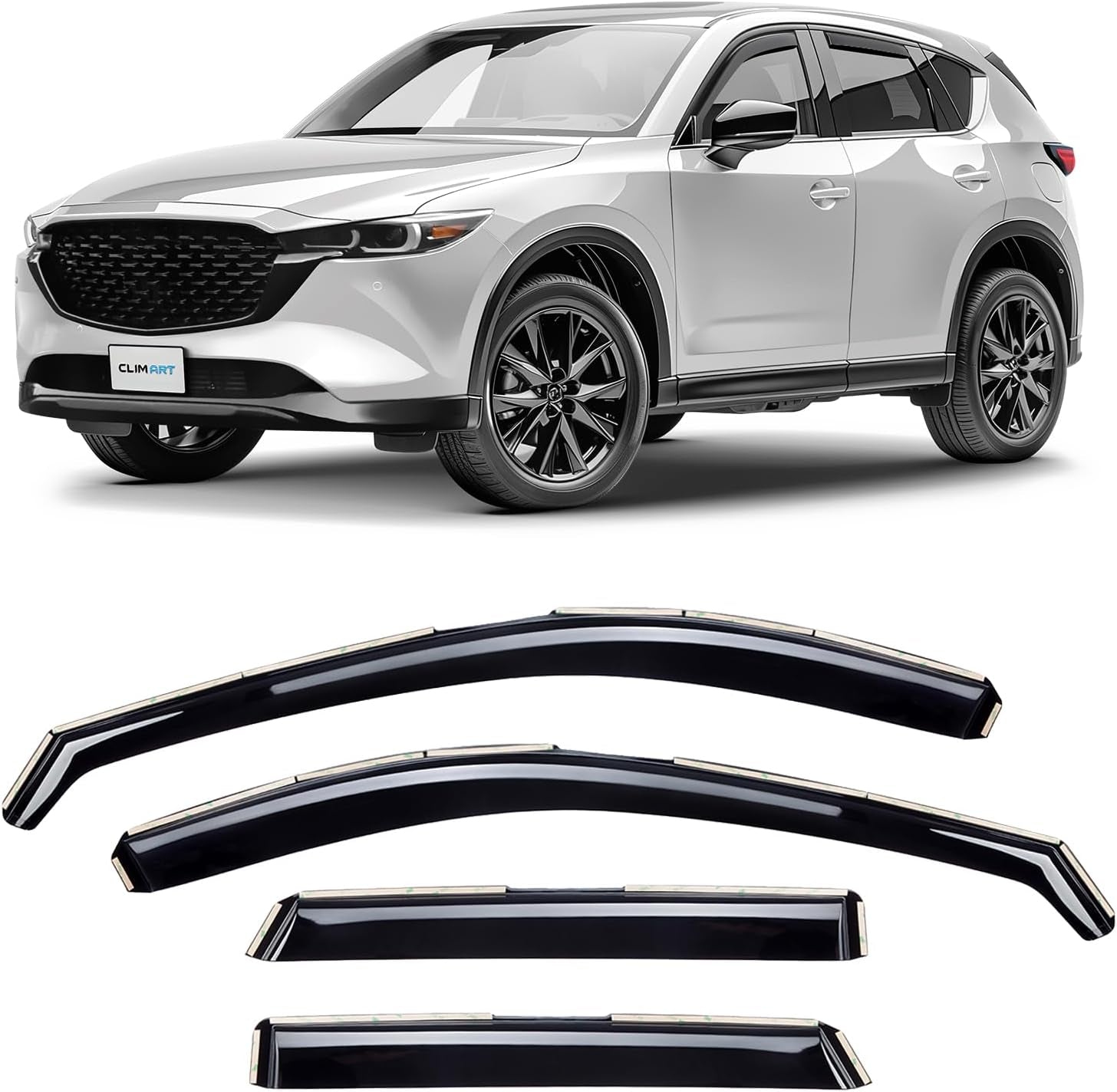In-Channel Incredibly Durable Rain Guards for Mazda CX-5 2017-2025, Original Window Deflectors, Vent Deflector, Vent Window Visors, Dark Smoke Car Accessories, 4 Pcs. - 617269