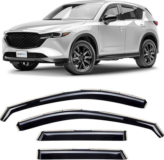 In-Channel Incredibly Durable Rain Guards for Mazda CX-5 2017-2025, Original Window Deflectors, Vent Deflector, Vent Window Visors, Dark Smoke Car Accessories, 4 Pcs. - 617269