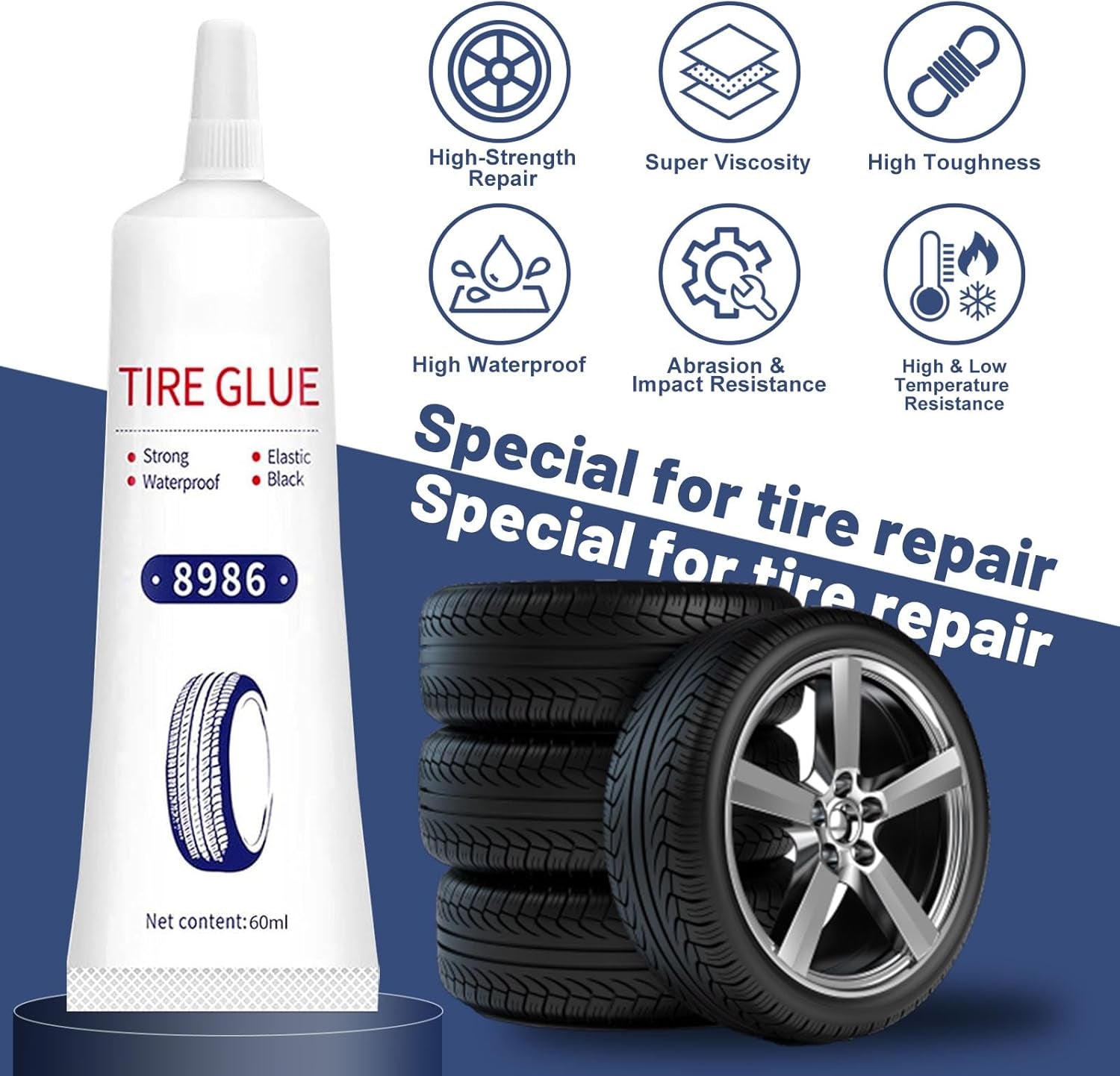 24Pcs Tire Repair Glue Kit, 120Ml Tire Patch Glue with Rubber Nail, for Vacuum Tires Puncture Repair on Cars, Motorcycles, Trucks, and Tractors, Super Sticky