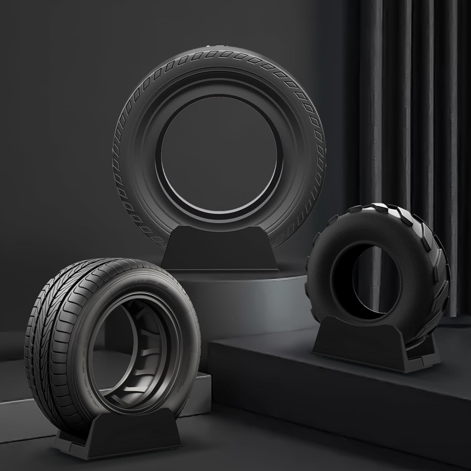 4Pcs Car Tire Display Rack, Adjustable Width Tire Wheel Stand Base Car Wheel Holder Plastic Tire Tray Base Tire Rack for Exhibition, Shop, Garage, Advertising, Trade, Show, Tire Not Include