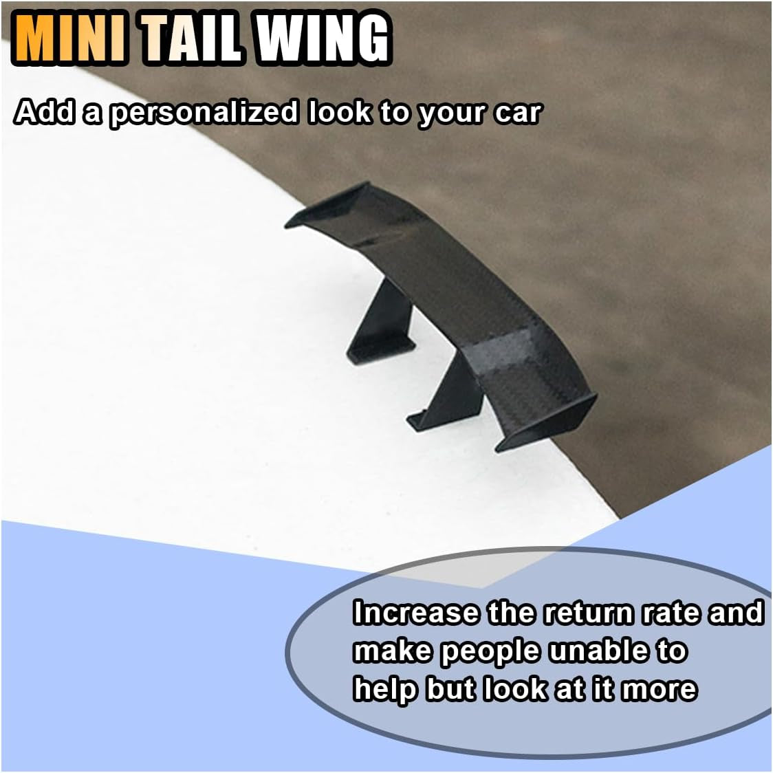 3PCS Universal Car Mini Spoiler Wing, 6.5 Inch Auto Rear Tail Wing, Mini Carbon Fiber Texture Cool Decoration, Rear Diffuser without Perforation, Car Exterior Accessories for Men Women (Black)