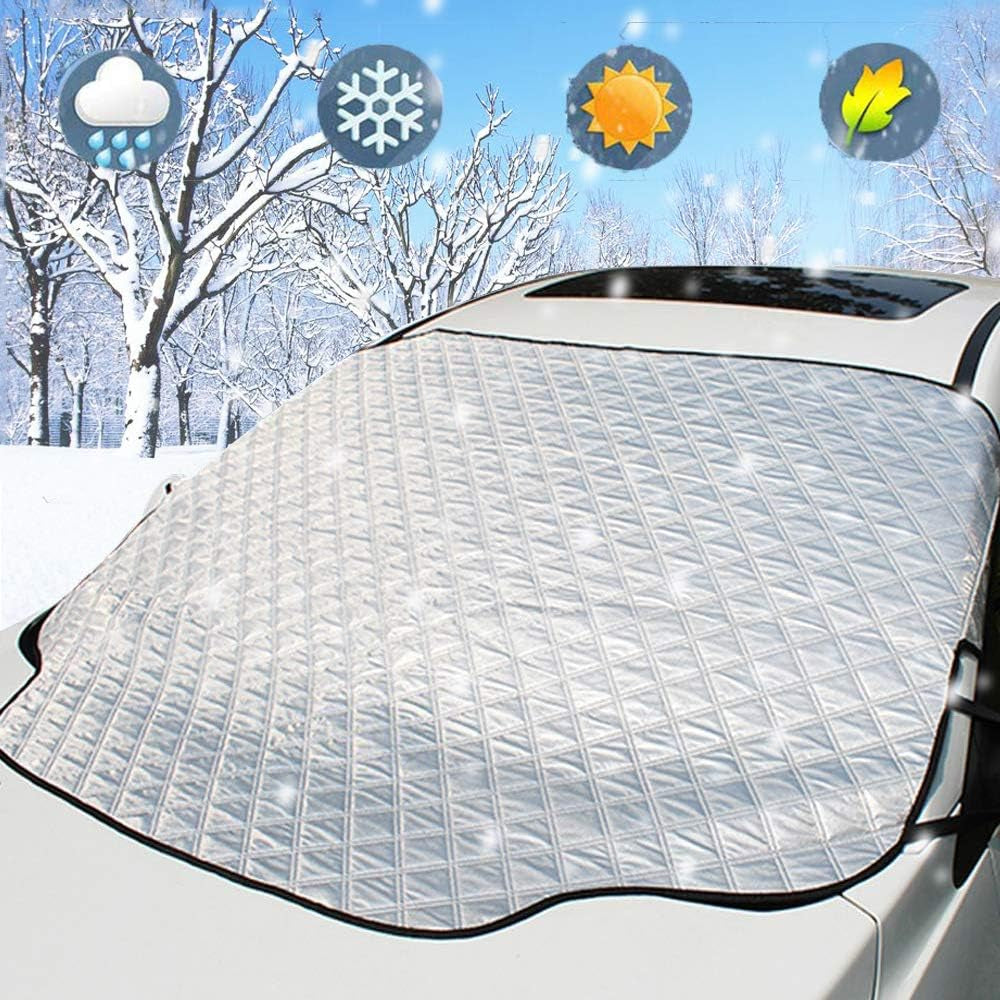 Car Windshield Snow Cover,  Magnetic Thickened Frost Guard Windshield Ice Cover, Fireproof, Waterproof Flame Retardant Fabric Suitable for Winter and Summer - 61.8''X 49.6'' Fits Most Cars