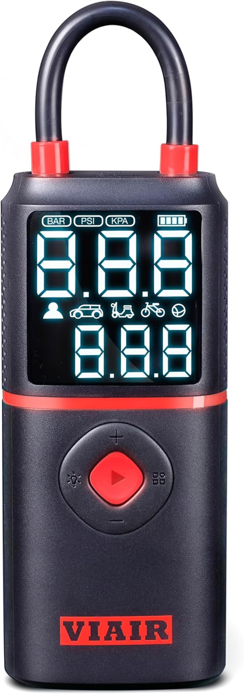 EVC - Every Vehicle Carry™ Rechargeable Tire Inflator Portable Air Compressor with LED Light, Electric Air Pump for Cars, Bicycles, Motorcycles, Digital LED Display with Preset Function