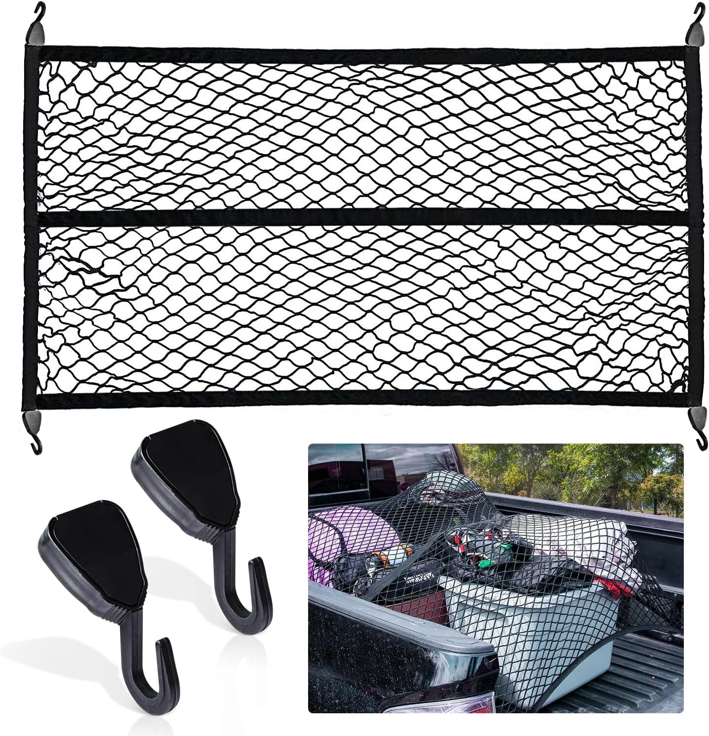 4'X4' High Elastic Truck Bed Cargo Net Stretch to 7' X 7' Bungee Cargo Net, Simple Truck Bed Cargo Mesh Organizer, Suitable for Daily Light Loads of Trucks -Single Layer