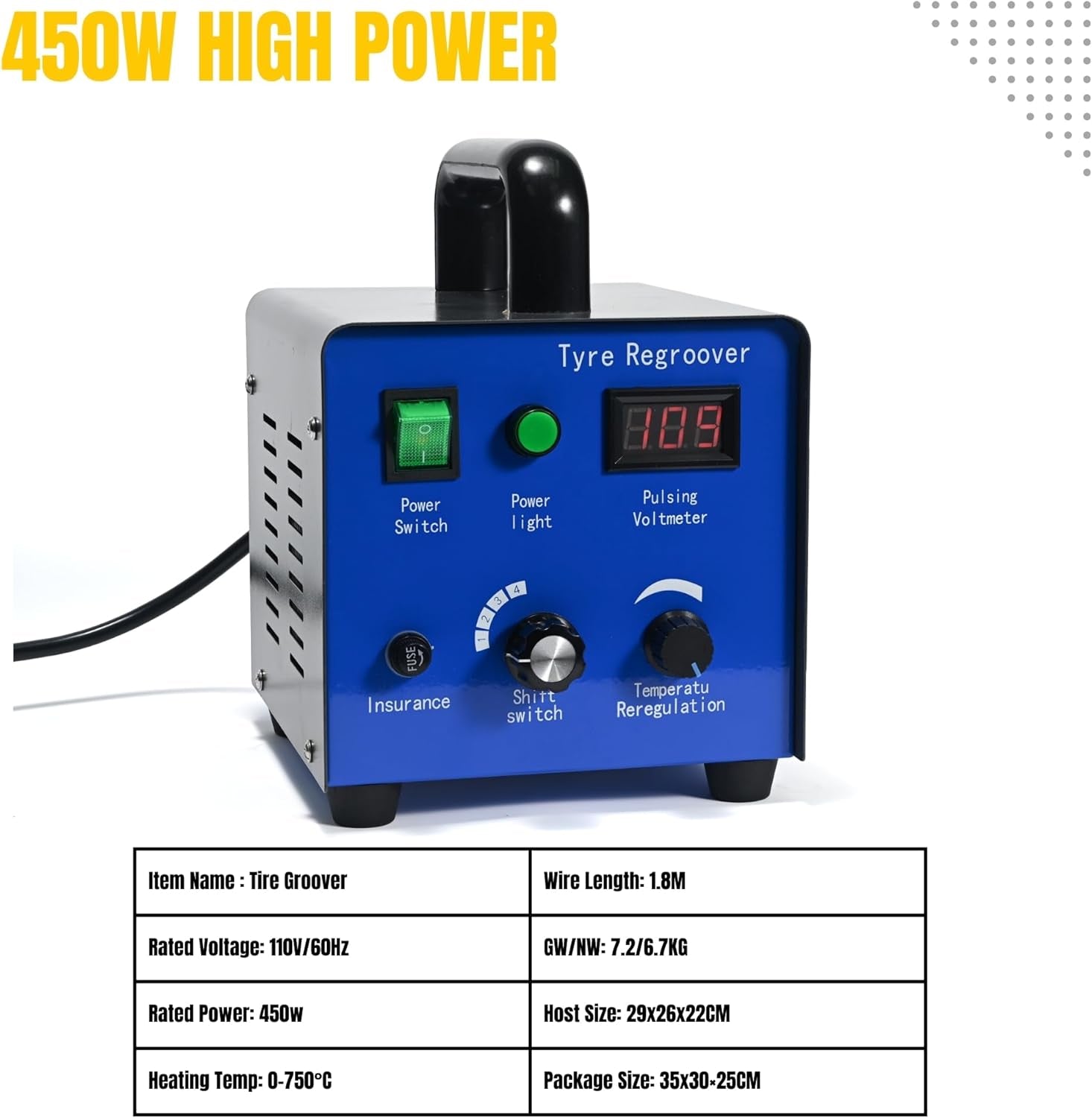 Tire Groover, Tire Groove Cutter, Tire Groover Tool with 20Pc Tire Groover Blades, Tire Regroover, Tyre Groover, Temp Adjustable Tire Grooving Tool, Rubber Engraving Machine 110V