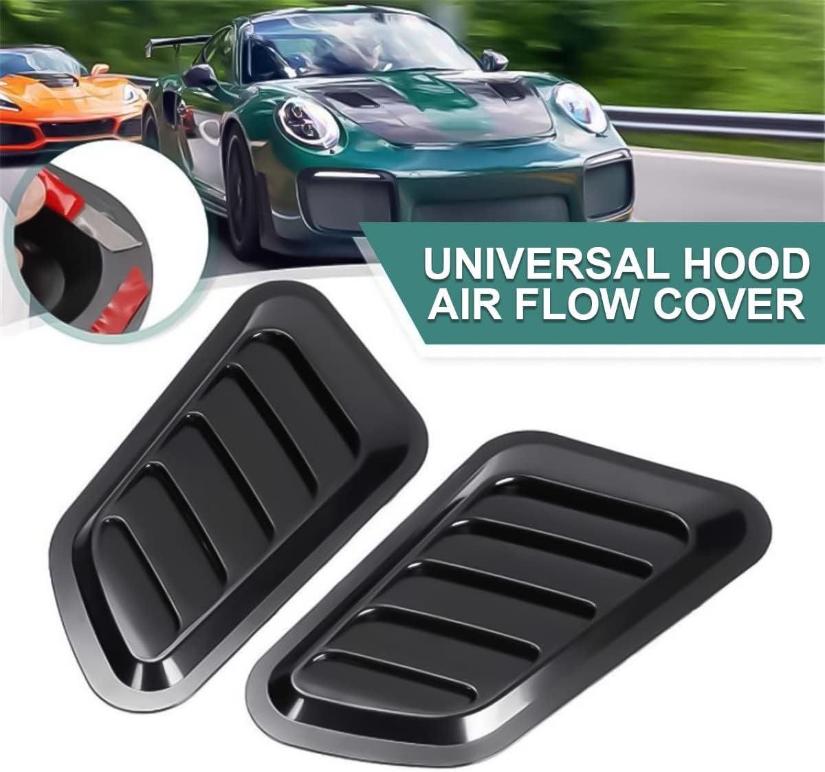 2PCS Universal Hood Air Vents for Car Hood Scoop, Bonnet Vent Hood Air Intake Trim Cover (Black)
