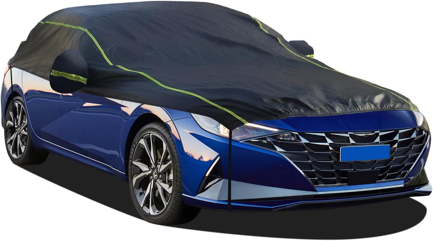 Car Cover 4 Layers Waterproof All Weather Black Half Car Cover Protect Windshield and Roof for Automobiles Outdoor Universal (Fits Sedan 175"-188") by