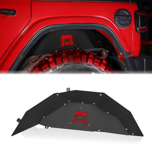 Jeep Wrangler Inner Fender Rear Fender Liners Compatible with Jeep Wrangler JL Aluminum,With 4 LED Lights for 2018-2022 Jeep Wrangler Jl(No Fit 2020-2022 Gladiator JT)