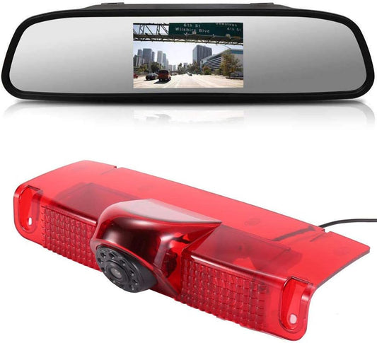 New Version Car Third Roof Top Mount Brake Lamp Camera Brake Light Rear View Backup Camera+4.3" Reverse Screen for Chevrolet Express GMC Savana Vans Exporer Vans Cargo