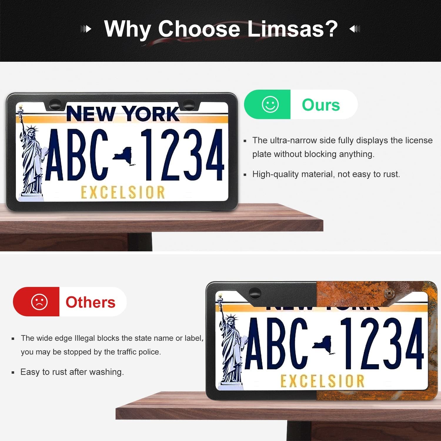 Black License Plate Frames, 2 Hole License Plate Frame, 2PCS Black License Plate Holders with Coasters, Universal Thin Stainless Steel Rust-Proof Car Plate Cover Included Screw Accessories