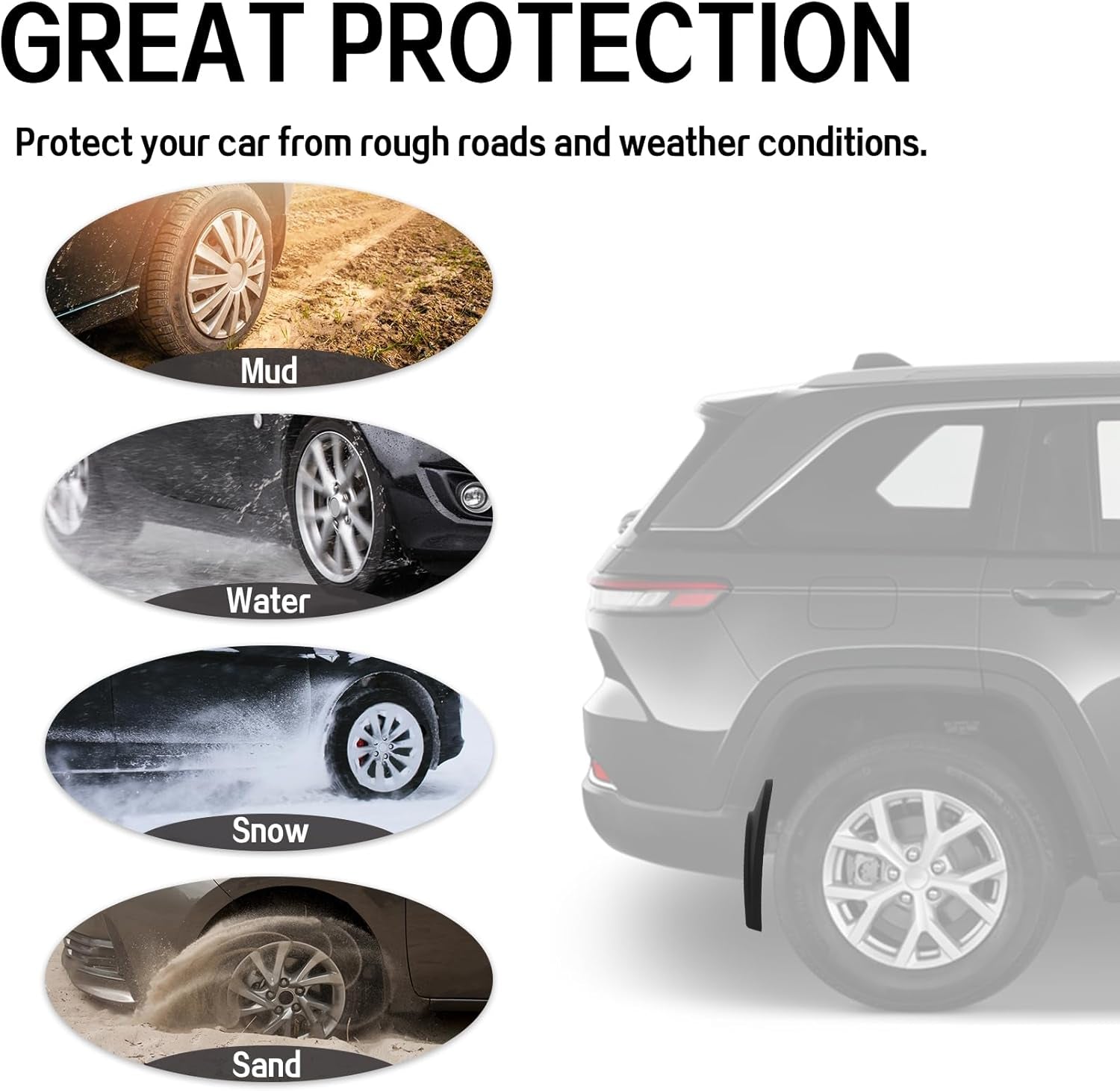 Fit for Grand Cherokee 2024 2025 2022 2023 (Non L) 5 Seats Mud Flaps Set of 4PCS Mud Guard Kit Splash Guards Mudguards Mudflaps with Hardware Kits Accessory Front and Rear