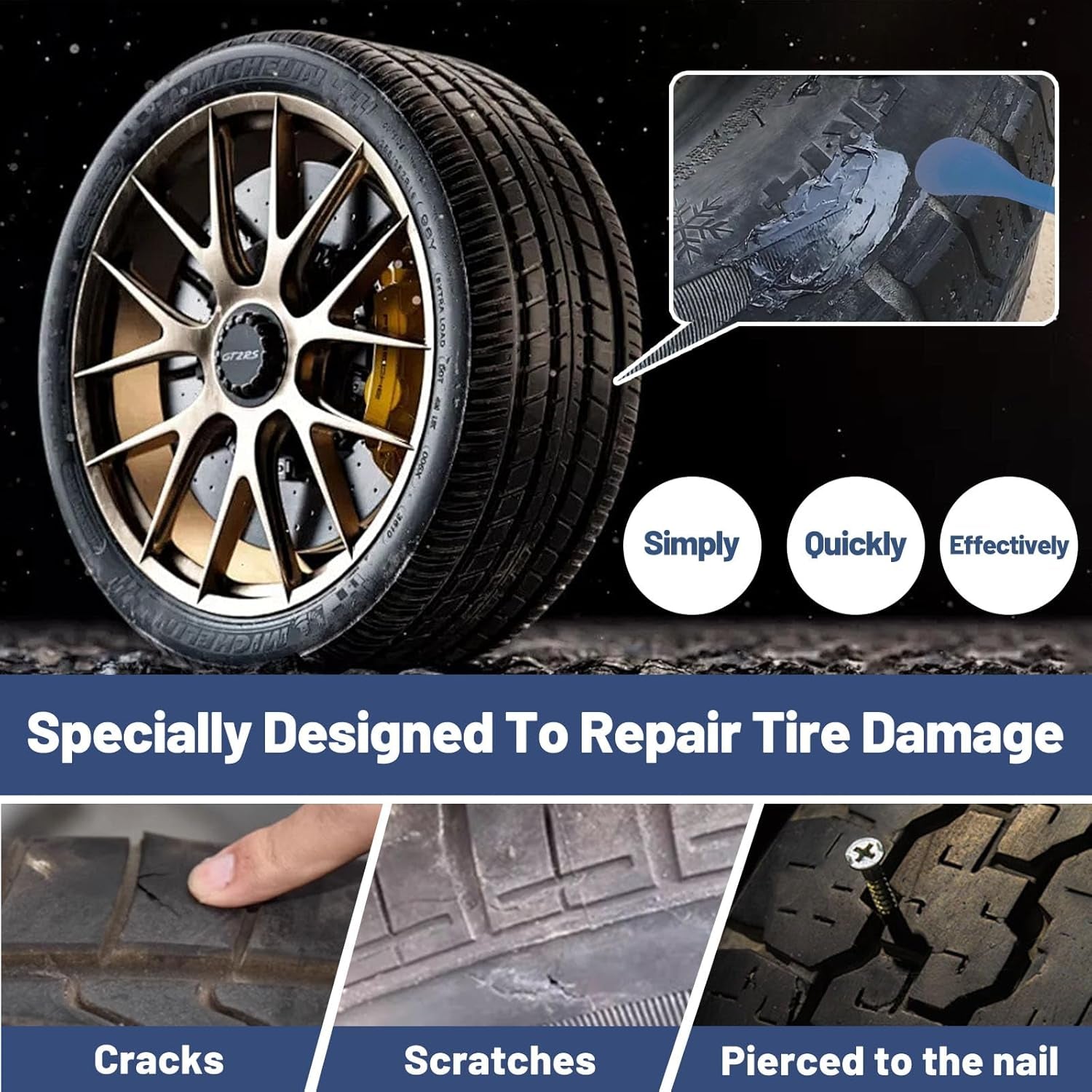 24Pcs Tire Repair Glue Kit, 120Ml Tire Patch Glue with Rubber Nail, for Vacuum Tires Puncture Repair on Cars, Motorcycles, Trucks, and Tractors, Super Sticky