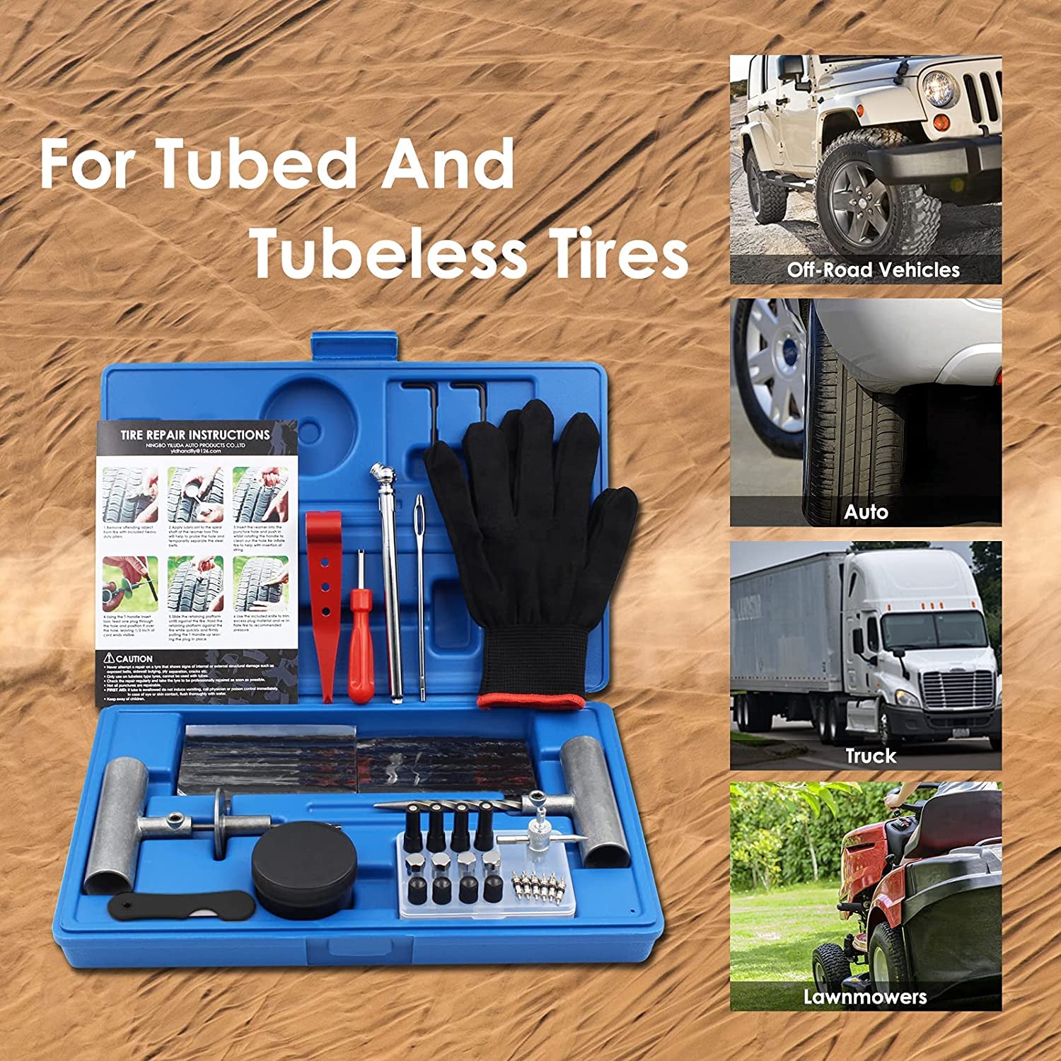 Tyre Repair Kit, 63Pcs Heavy Duty Tire Plug, Universal Repair Tool Kit to Fix Punctures and Plug Flats Tire Patch for Car, Motorcycle, Truck, Tractor, Trailer, ARB, ATV, RV, SUV