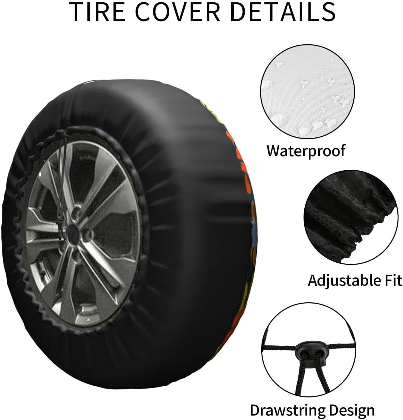 Hippie Flower Spare Tire Cover Cute Tire Covers for Rv Trailer Jeep SUV (Fit for Diameter 30"-32")