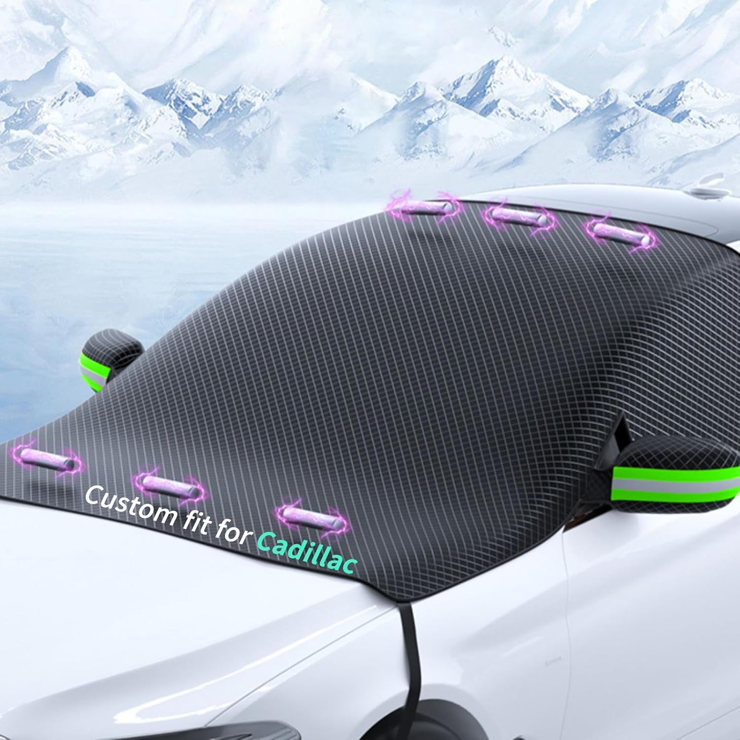 Custom Fit for for Cadillac Windshield Snow Covers, 8 Layers Waaterproof Windproof Protection, UV, Winter Magnetic Windshield Frost Cover, for Cadillac Accessories (For Cadillac Escalade ESV)
