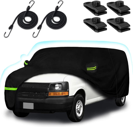 Car Cover for 2003-2025 Chevrolet Express Van/Gmc Savana Cargo Van 1500/2500/3500 Regular SWB, Waterproof 210T Sun Rain UV Dust Snow Protection Car Cover with Zipper Door & Windproof Straps
