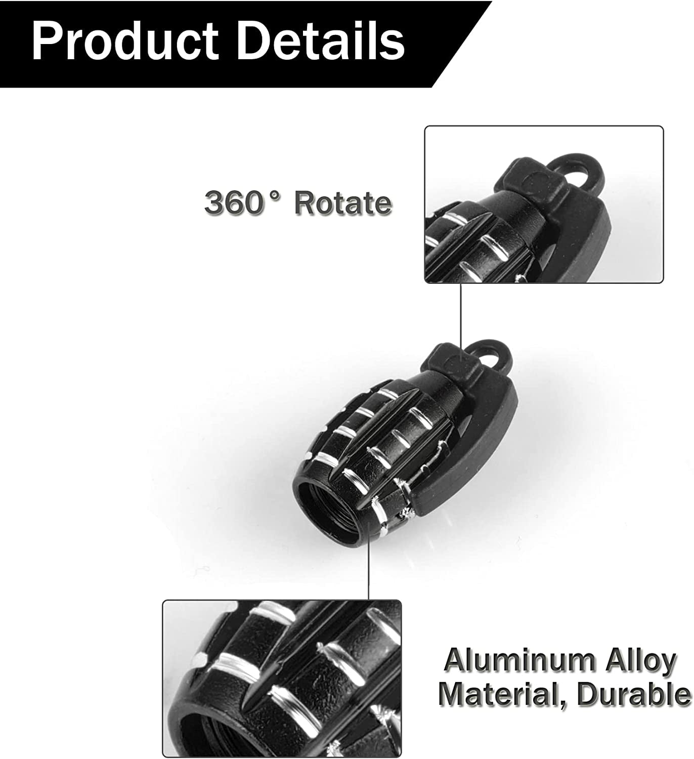 Car Tire Valve Stem Cap, Personalized Tire Valve Stem Cap Exterior Accessories, Universal for Car, Truck, SUV, Motorcycle and Bicycle (4PCS Black)