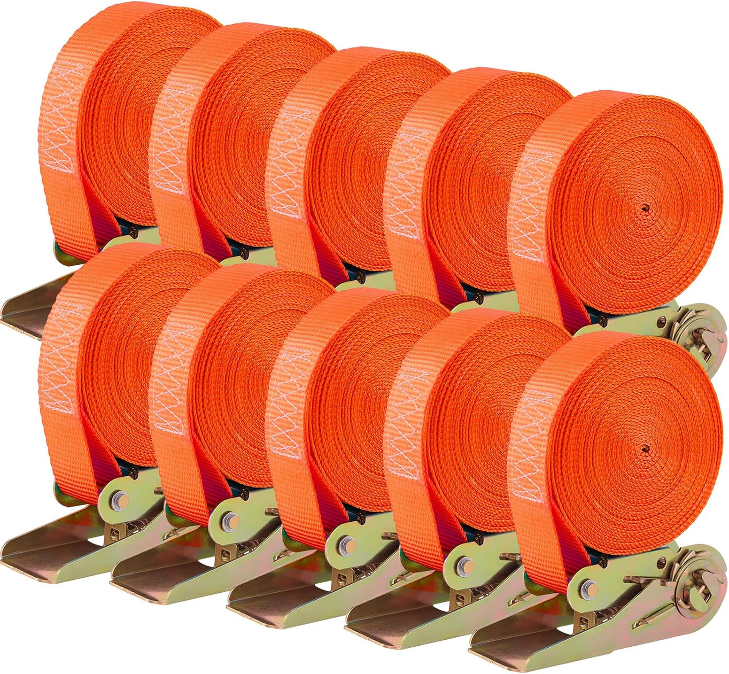 10 Pcs 1" X 20' Ratchet Staps, Luggage Tie down Strap, No Hook, Ratchet Strap Heavy Duty,1760 Break Strength Endless Ratchet Straps, Tie-Down Straps for Motorcycles, Trailer, Kayak, Orange