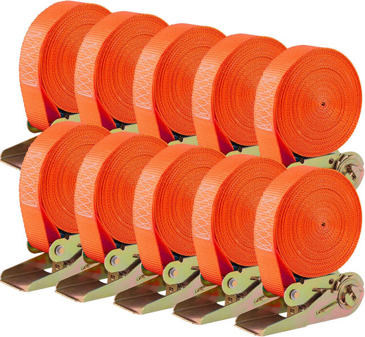 10 Pcs 1" X 20' Ratchet Staps, Luggage Tie down Strap, No Hook, Ratchet Strap Heavy Duty,1760 Break Strength Endless Ratchet Straps, Tie-Down Straps for Motorcycles, Trailer, Kayak, Orange