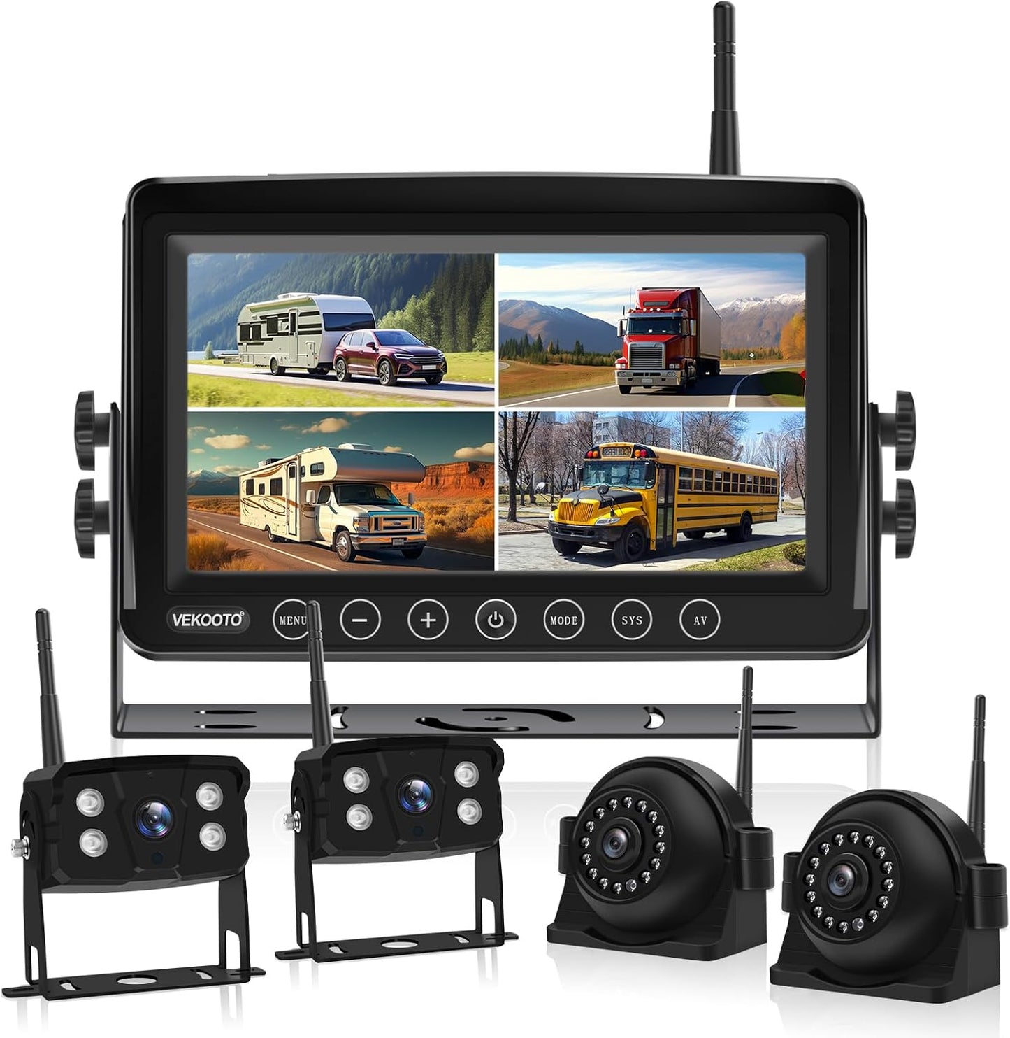 4K Wireless Backup Camera System: 9'' HD Quad Split Monitor, 1080P Side Rear View Camera, Recording, Waterproof, Digital Signal, RV Camera System for Rv/Truck/Trailer/Camper WX9