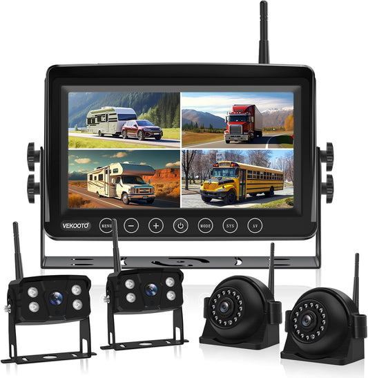 4K Wireless Backup Camera System: 9'' HD Quad Split Monitor, 1080P Side Rear View Camera, Recording, Waterproof, Digital Signal, RV Camera System for Rv/Truck/Trailer/Camper  WX9