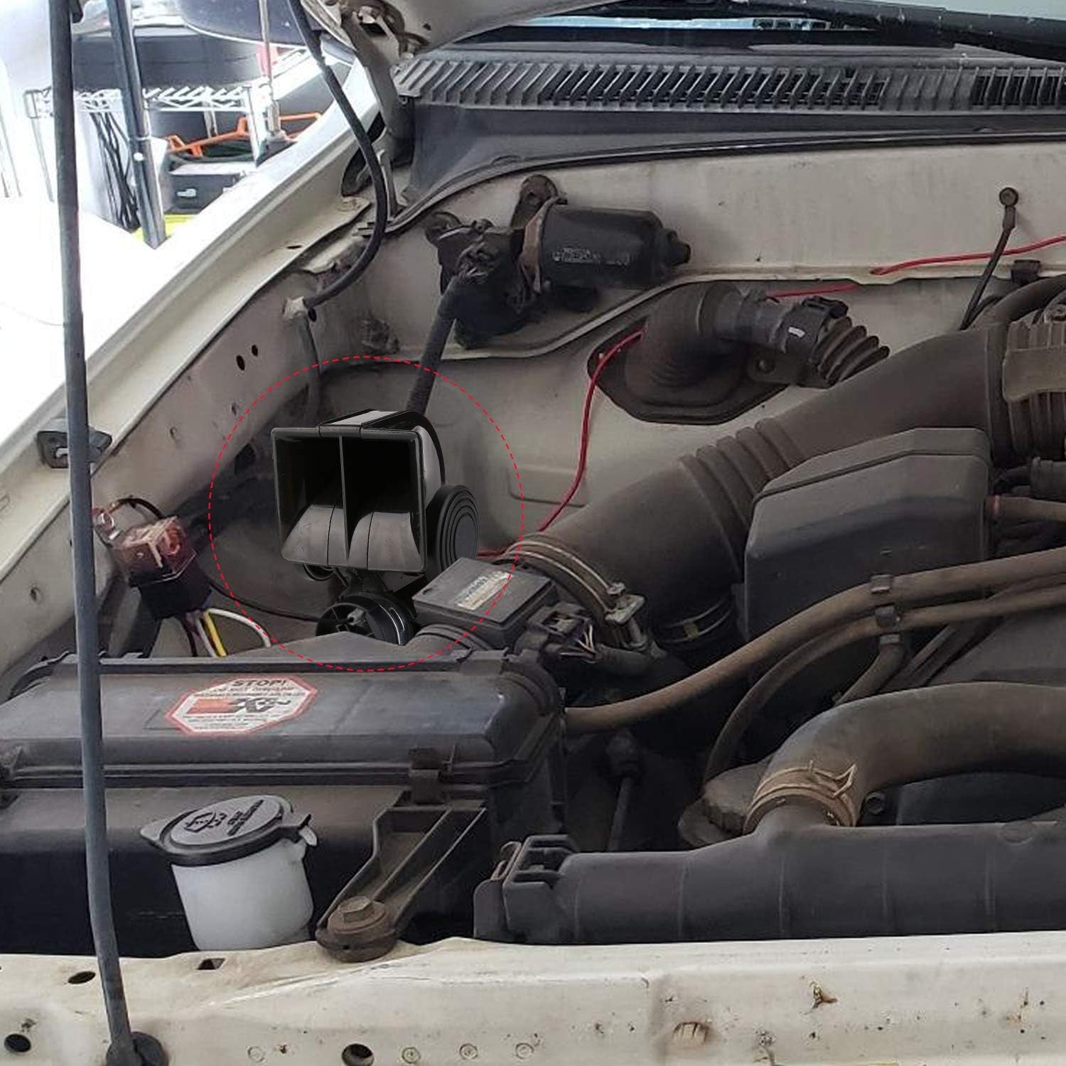 Train Horn Air Horn for Truck, 12V 150DB Snail Electric Train Horn with Automotive Relay and Wiring Harness for Any 12V Vehicles Trucks Motorcycle, Black